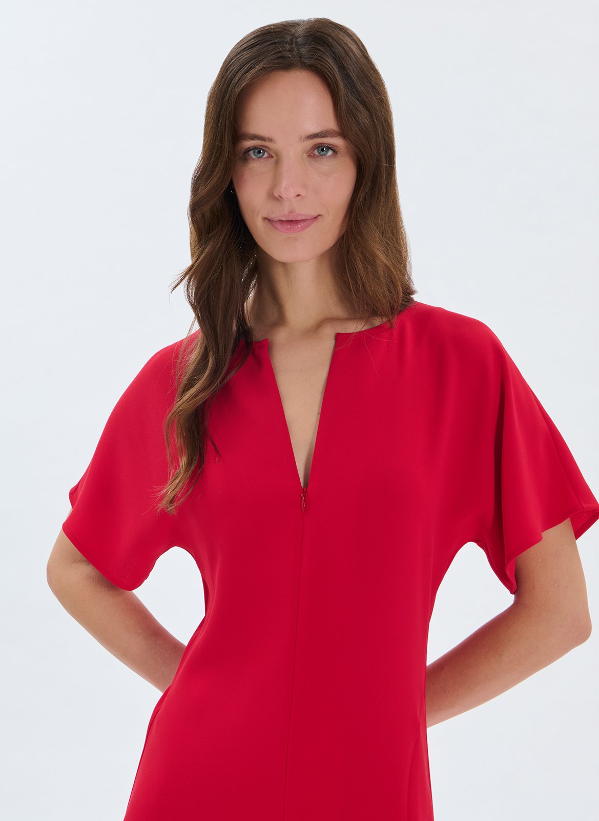 Robe midi col V ZAPA Rouge