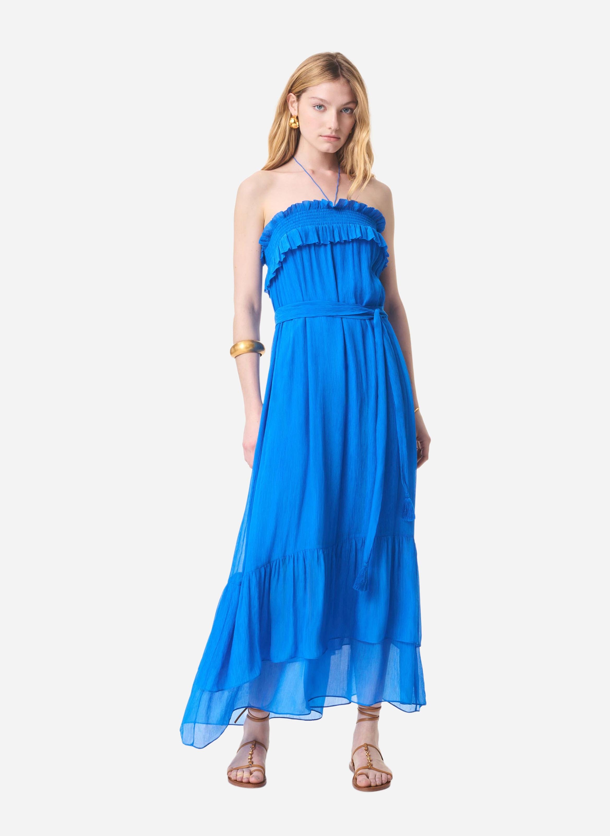 Robe longue bustier à volants VANESSA BRUNO Bleu