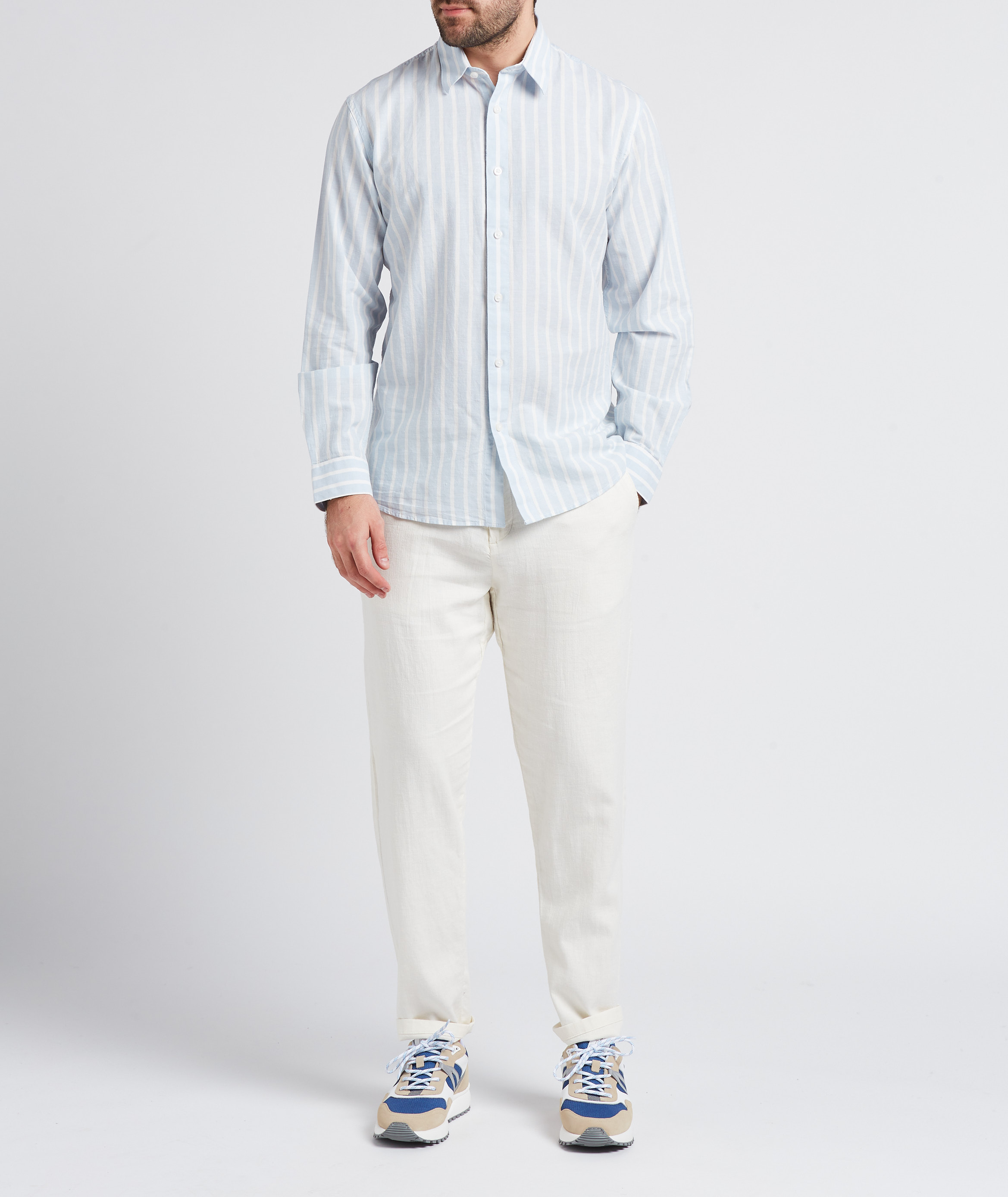 Oversized cotton and linen-blend shirt with classic collar SELECTED Blue