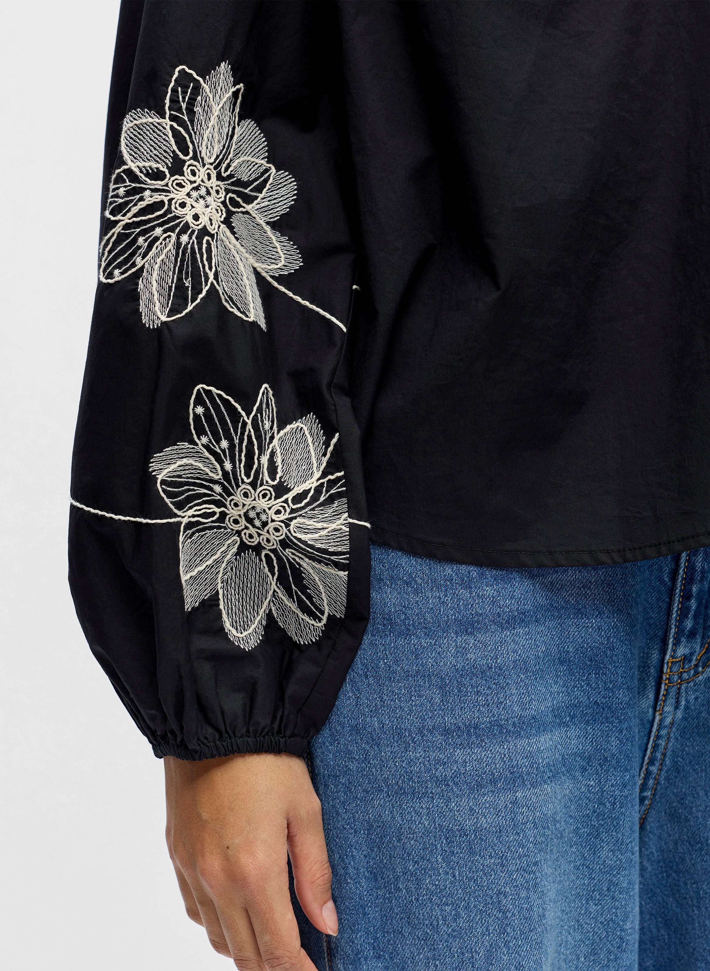 Blouse oversize col V en coton bio OBJECT Noir