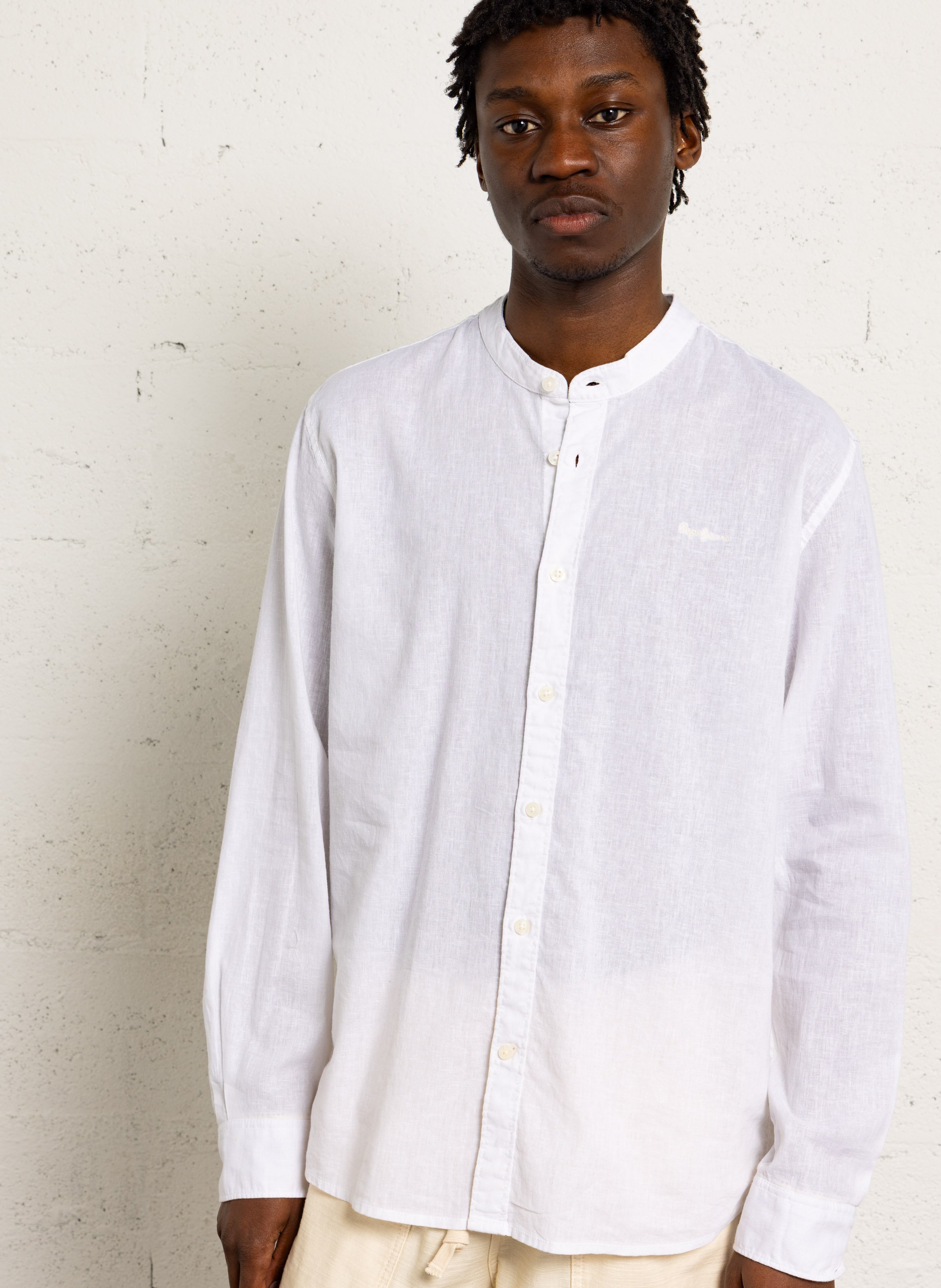 Round neck straight linen blend shirt PEPE JEANS White