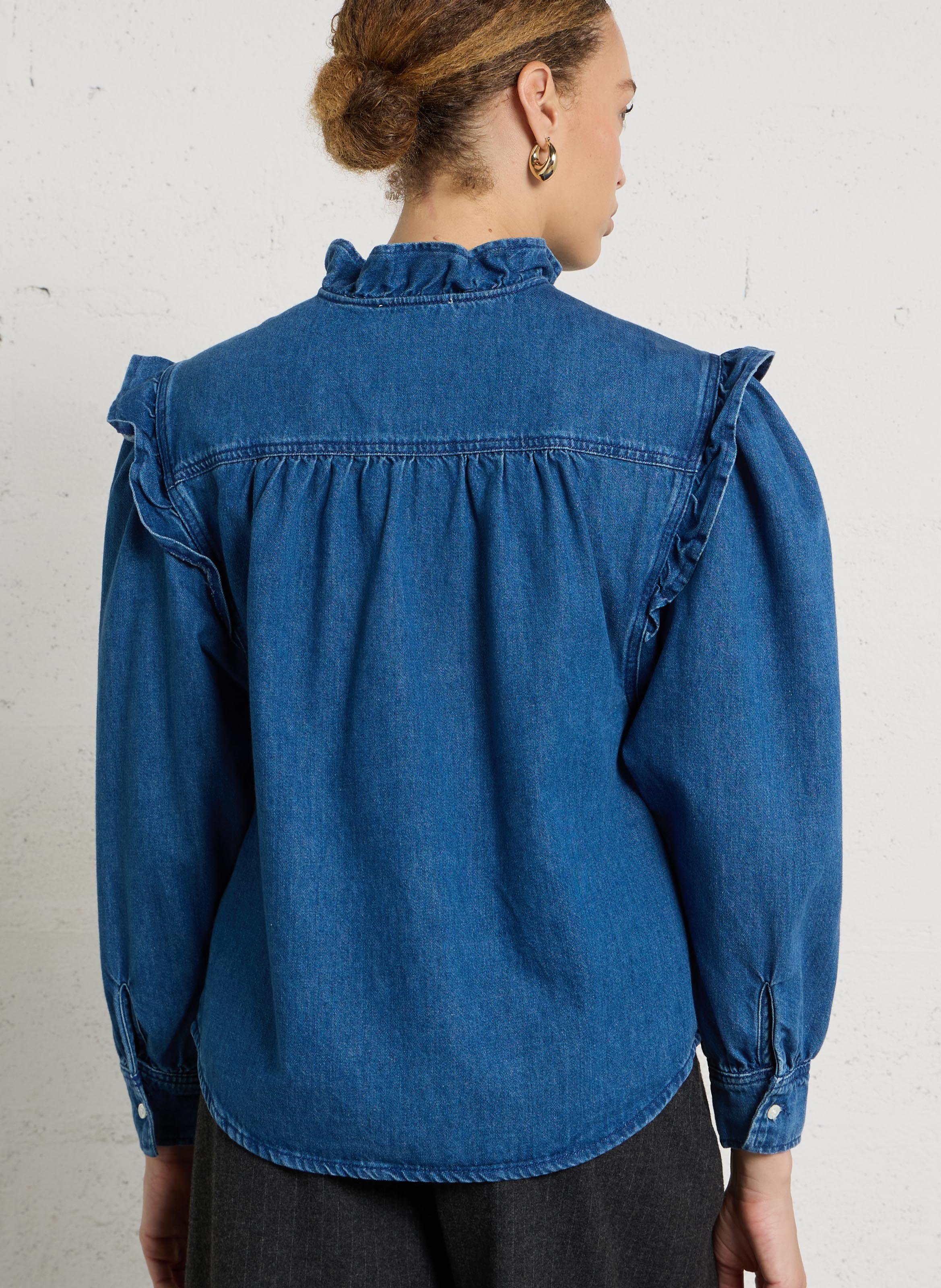 Straight cotton shirt with high collar DES PETITS HAUTS Blue