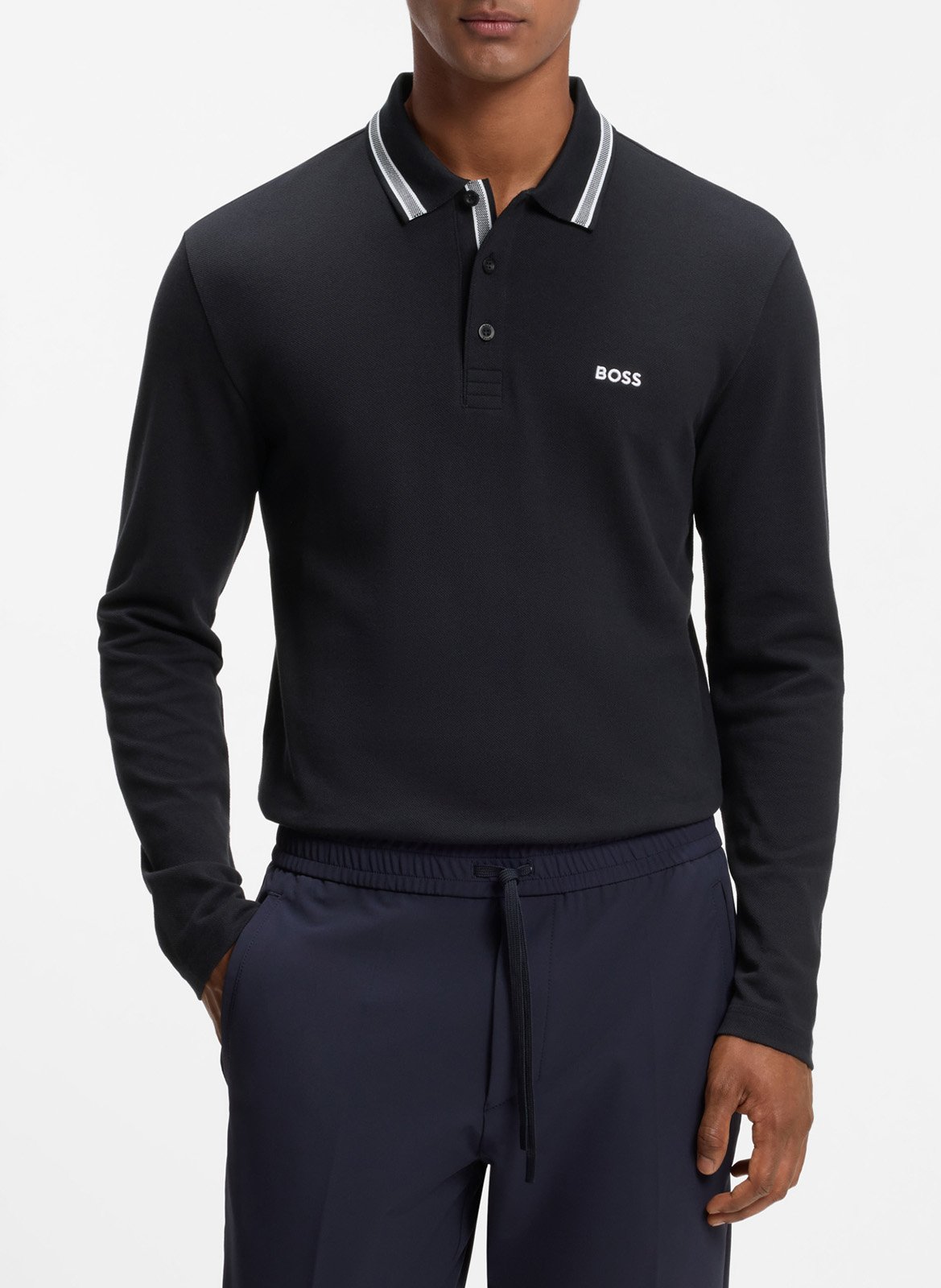 Long-sleeved cotton polo shirt BOSS Blue