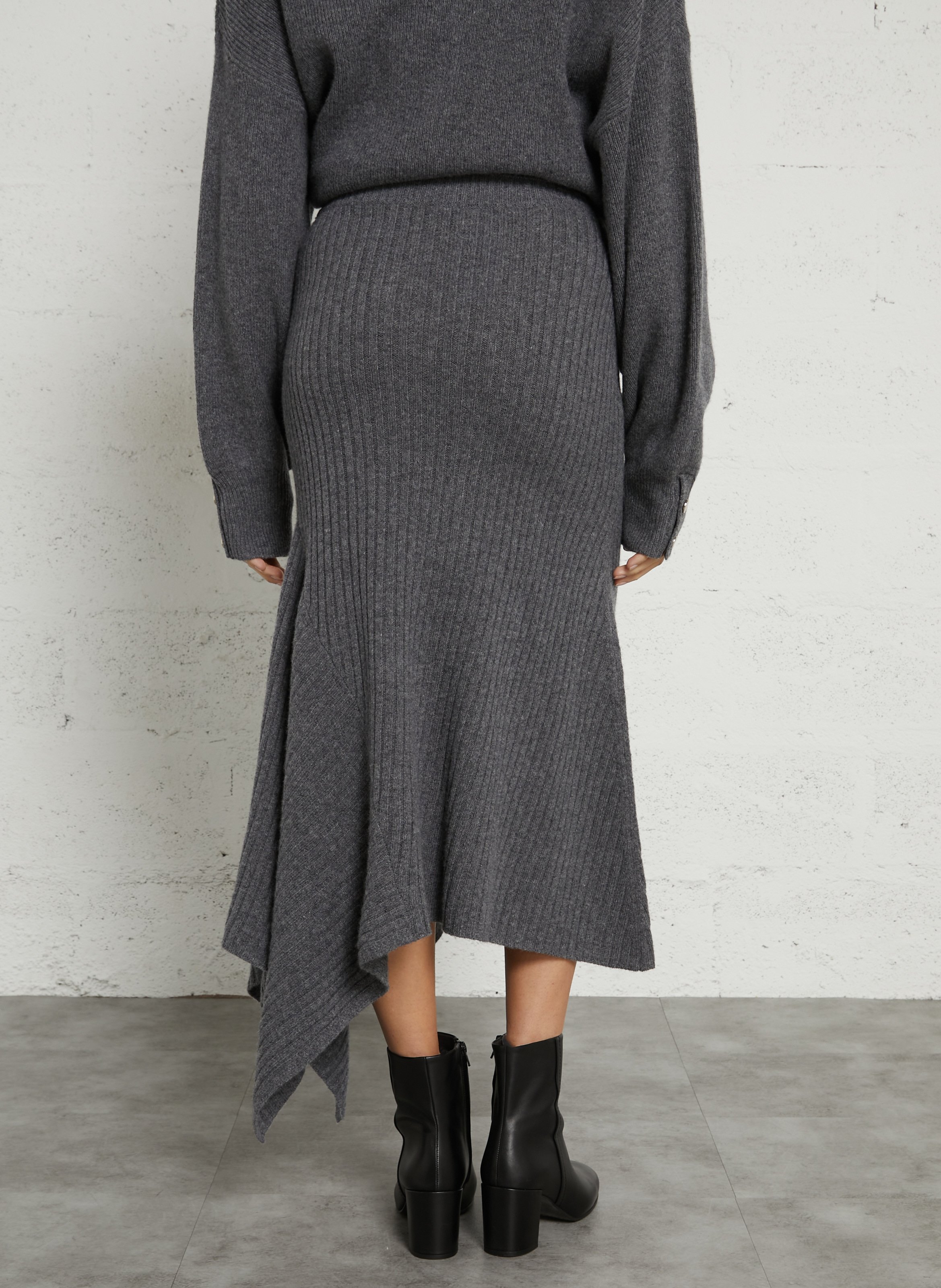 Jupe asymétrique en laine côtelé  LIU JO Gris