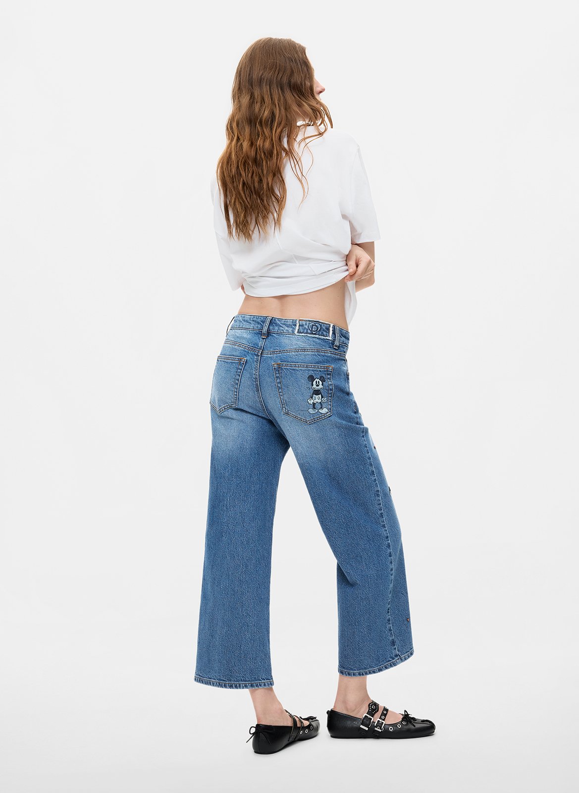 Jean cropped large en coton mélangé DESIGUAL Bleu