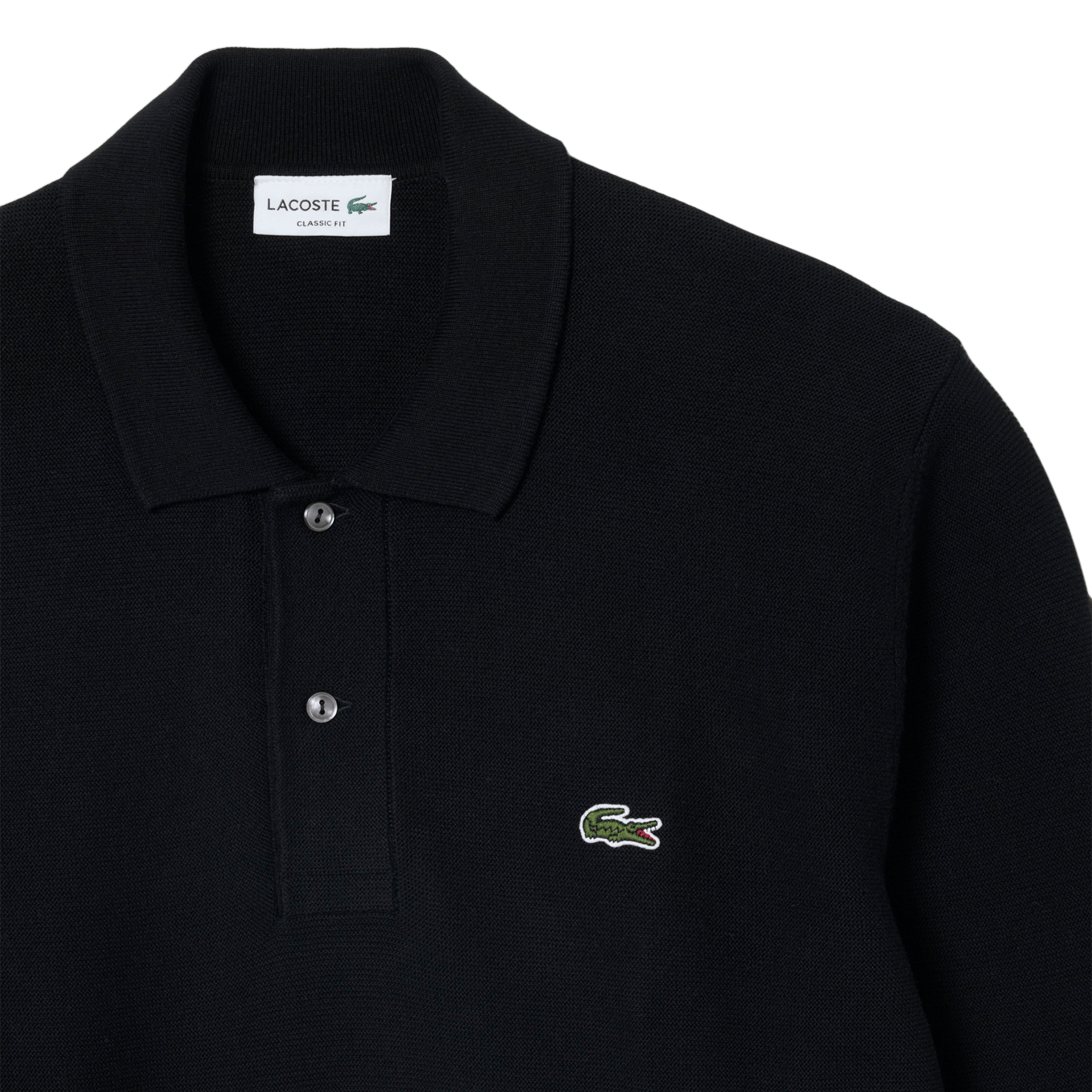 Straight fit long-sleeved cotton polo LACOSTE Black