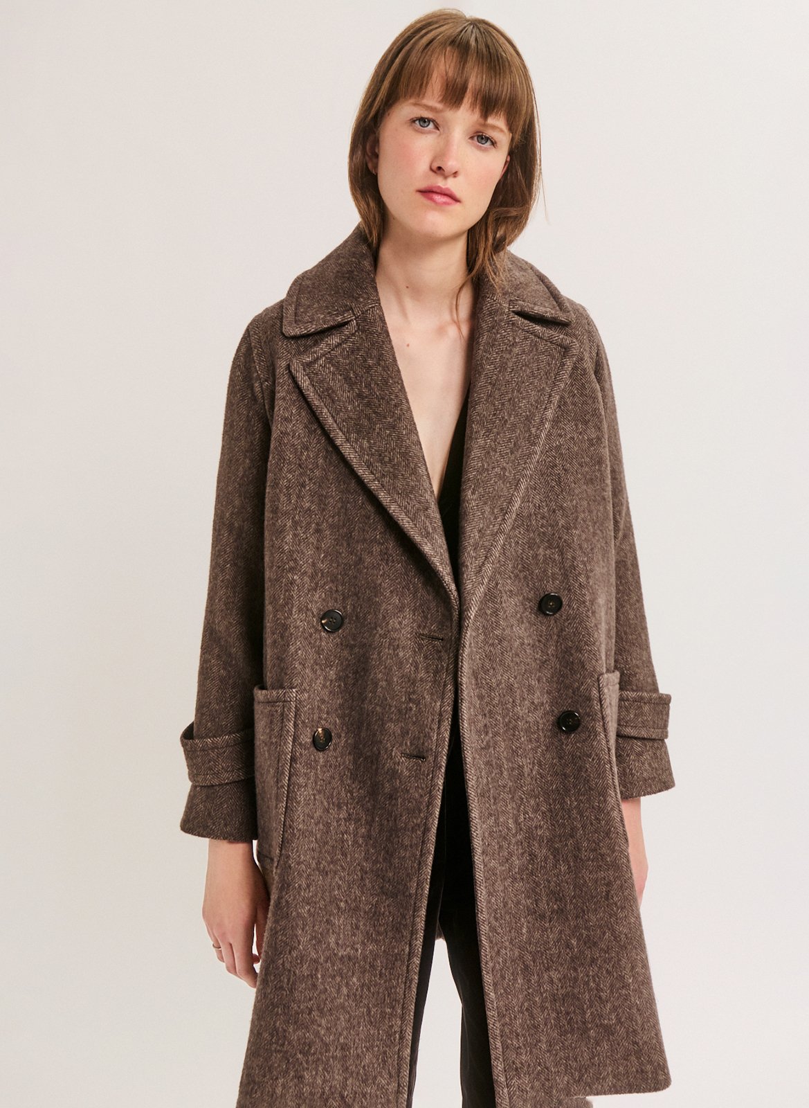 Manteau col tailleur en laine mélangée PABLO Marron