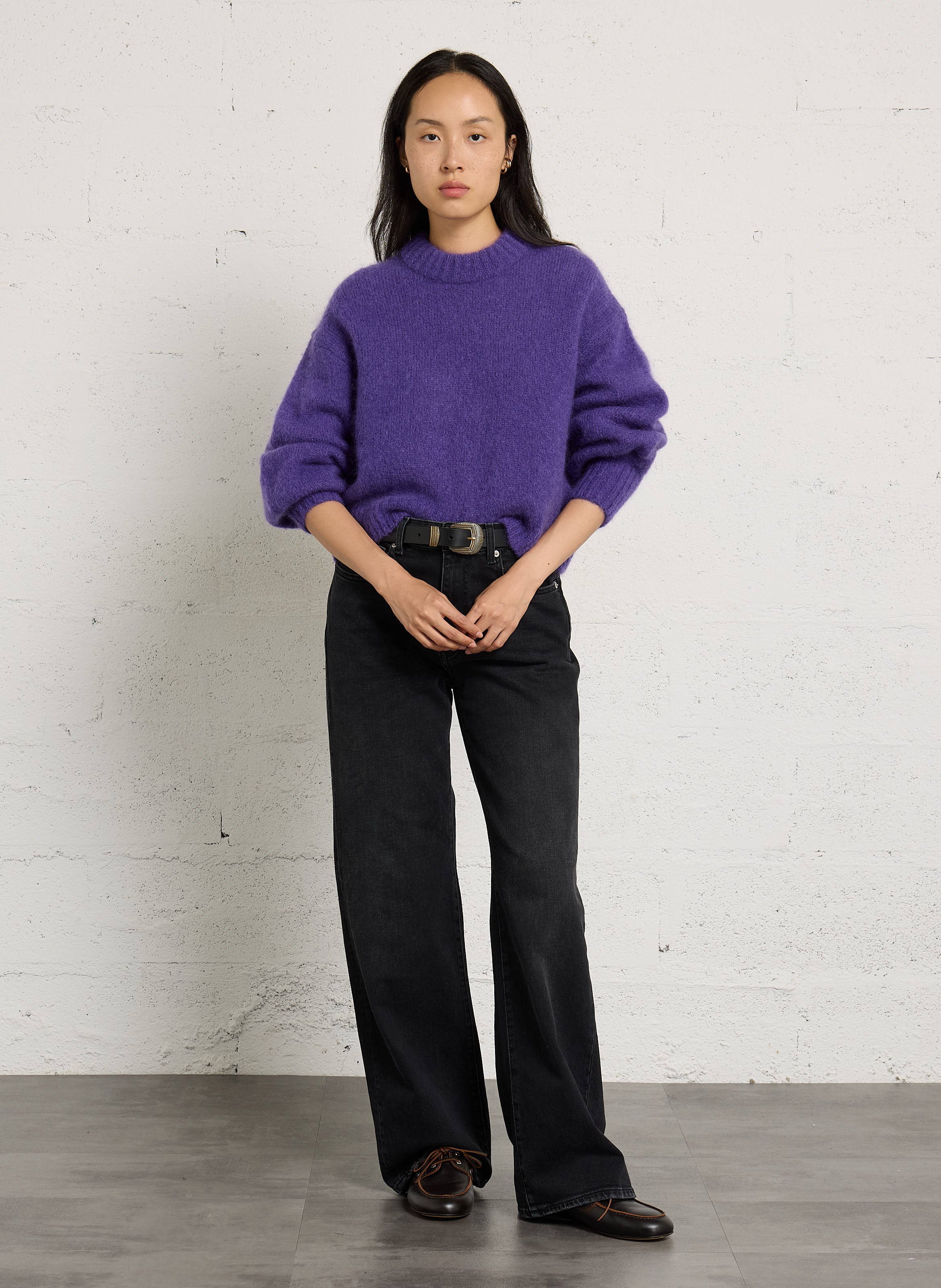Oversized sweater with puffy sleeves in blended mohair DES PETITS HAUTS Purple