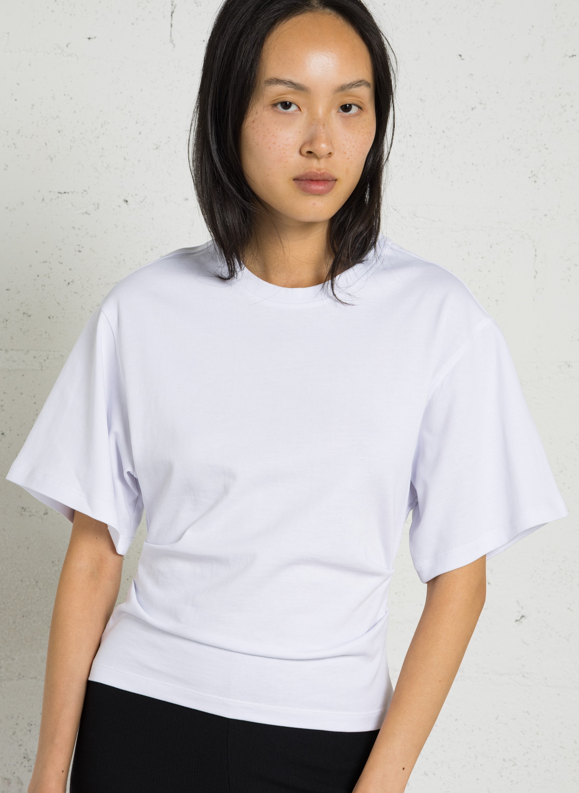 Tee-shirt manches courtes froncé en coton BERENICE Blanc