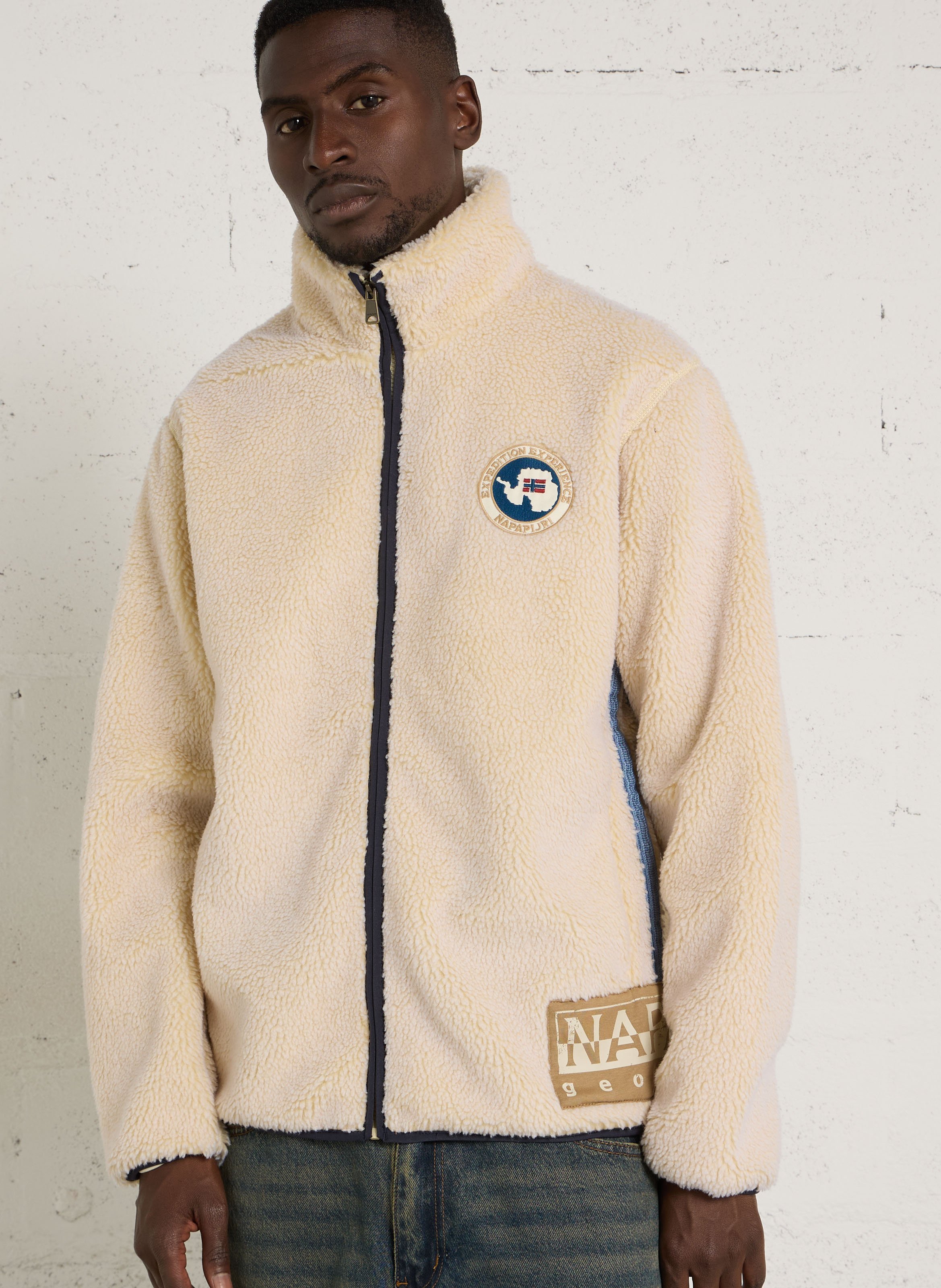 Straight-fit fleece with a high zip-up collar NAPAPIJRI White