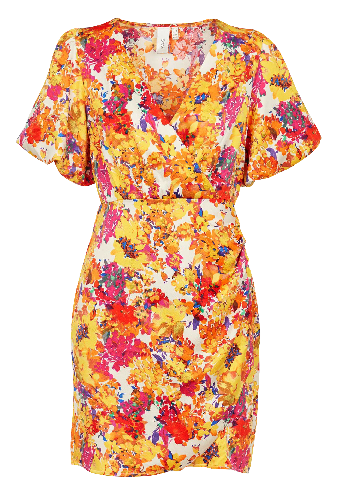 Short floral print V-neck dress YAS White