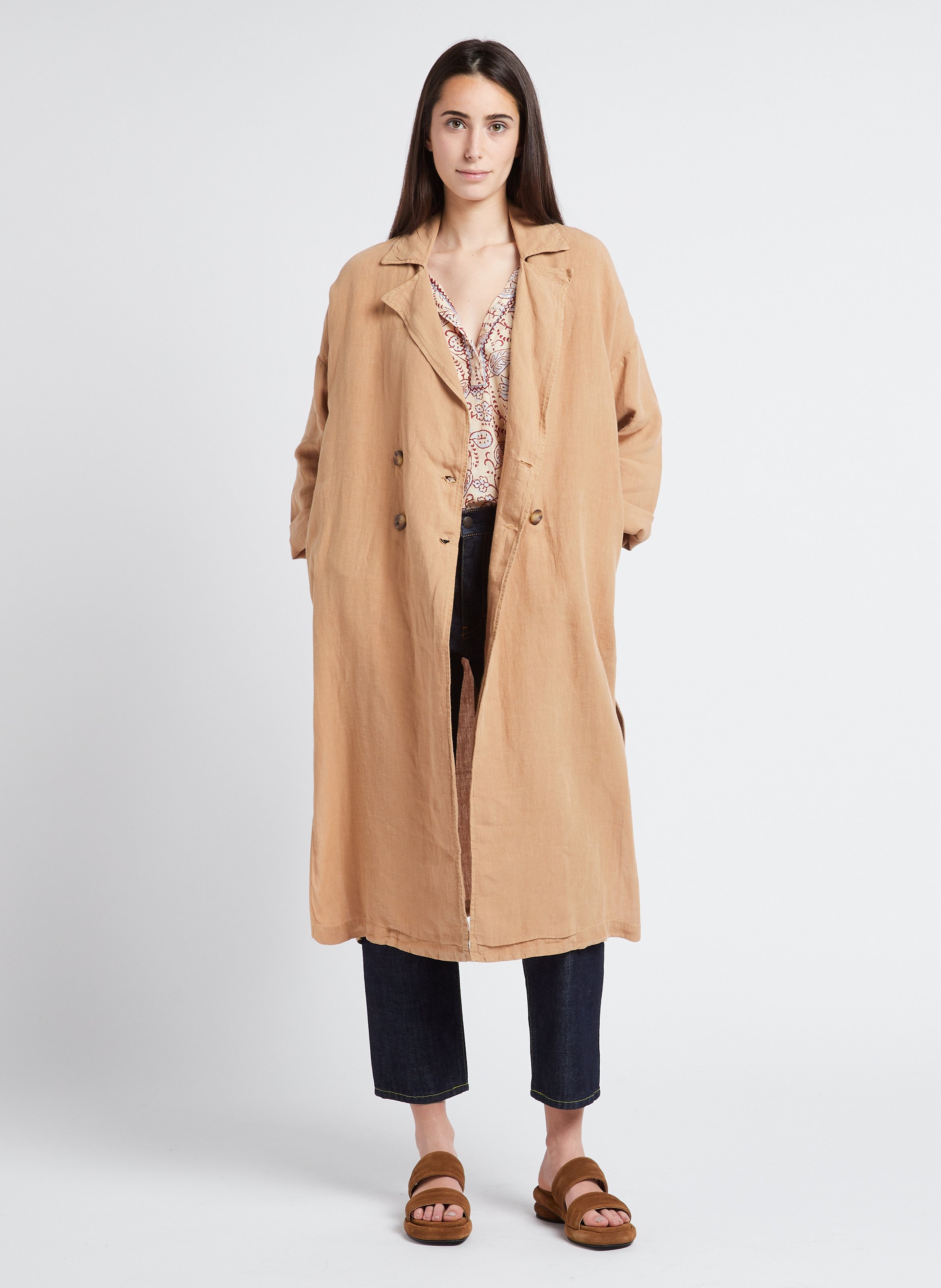 Lange, linnen trenchcoat THE NEW SOCIETY Bruin