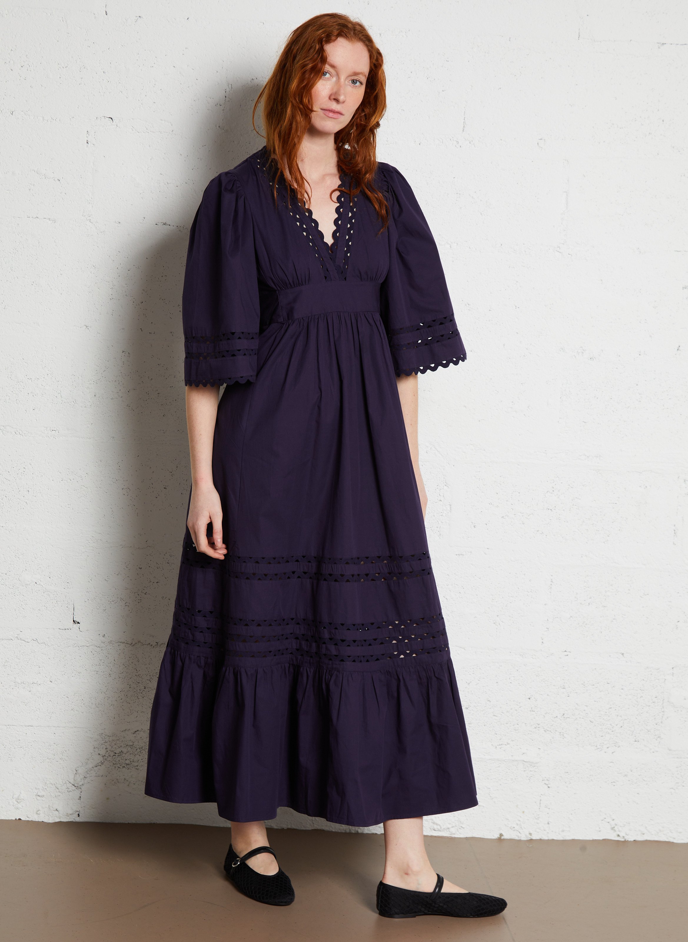 Langes Spitzenkleid aus Baumwolle ANTIK BATIK Blau