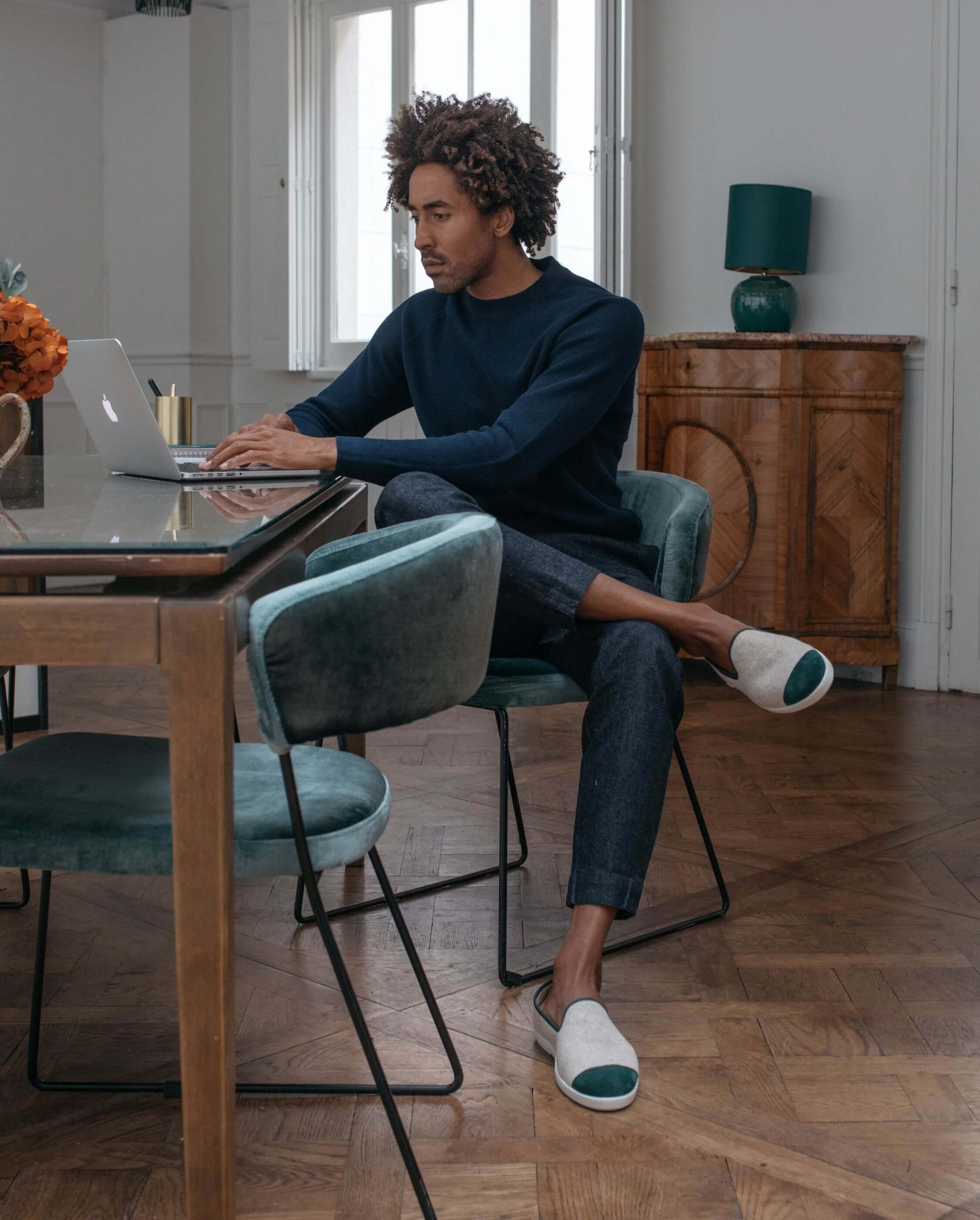 Men's wool slipper, beige basil green ANGARDE Beige