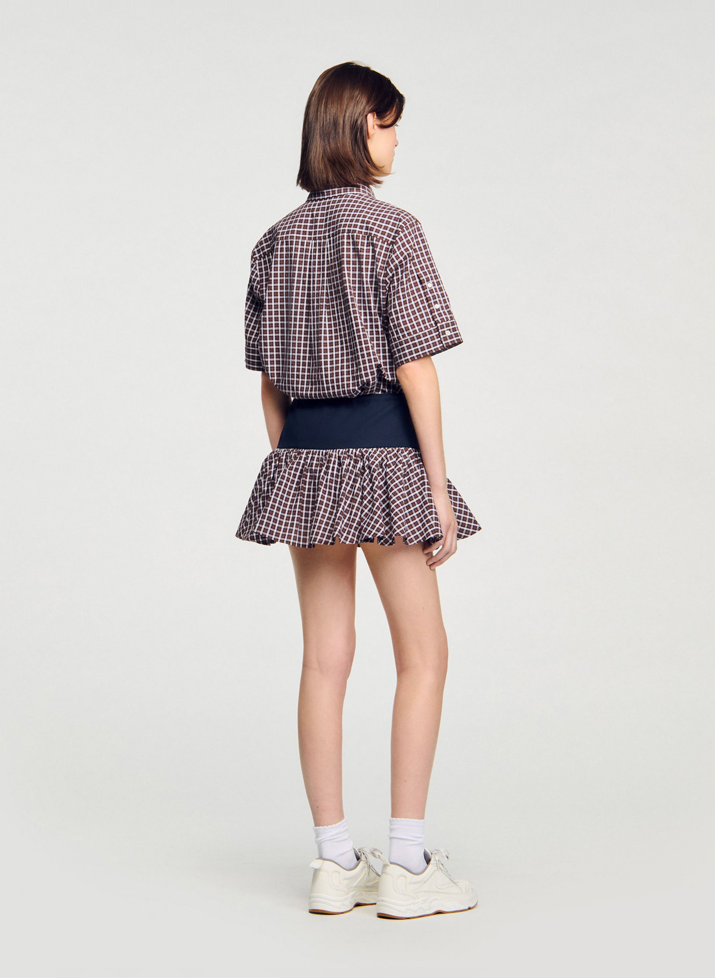 Jupe short évasée à motifs SANDRO Marron