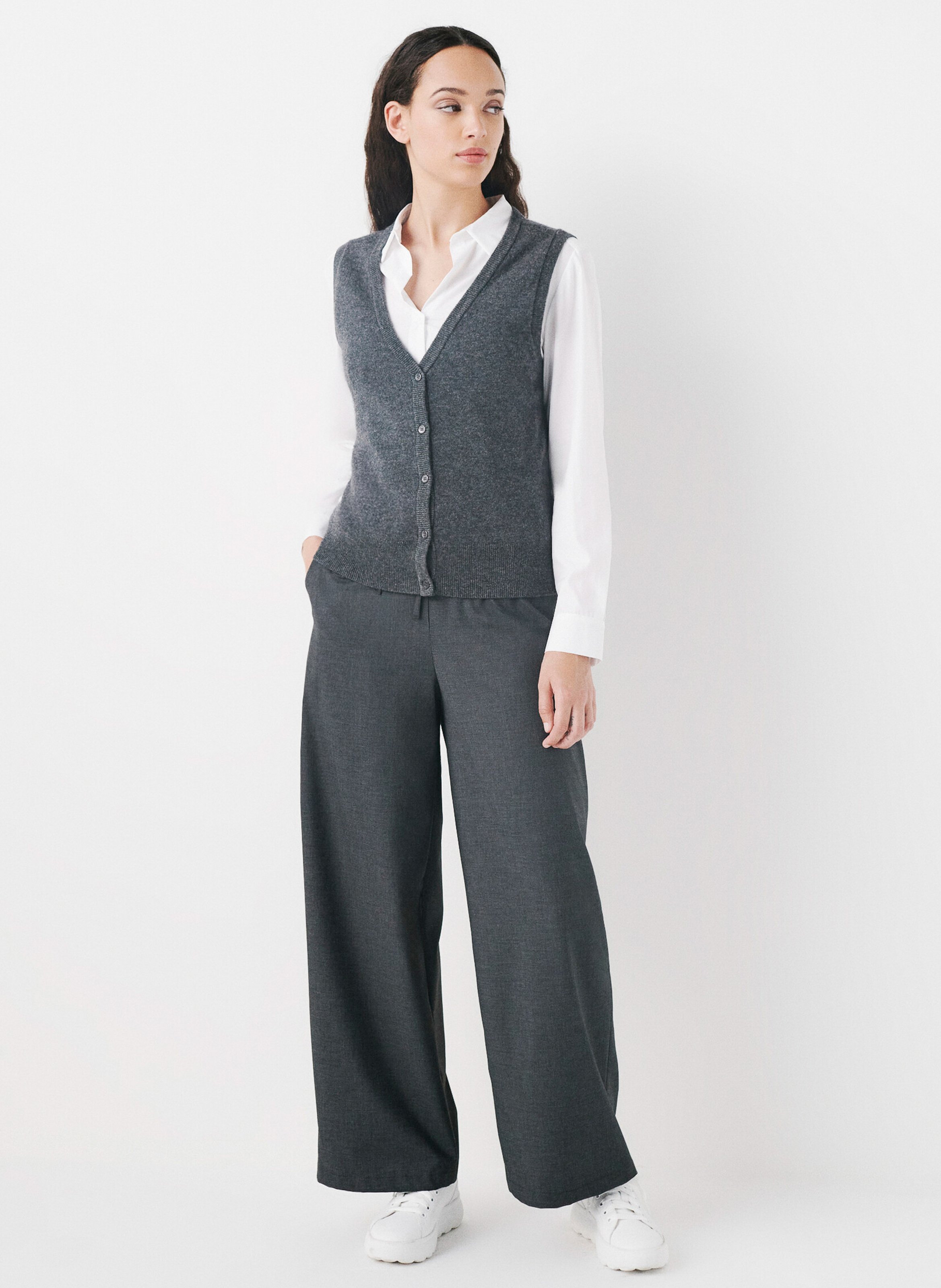 Gilet col V en laine mélangée CAROLL Grey