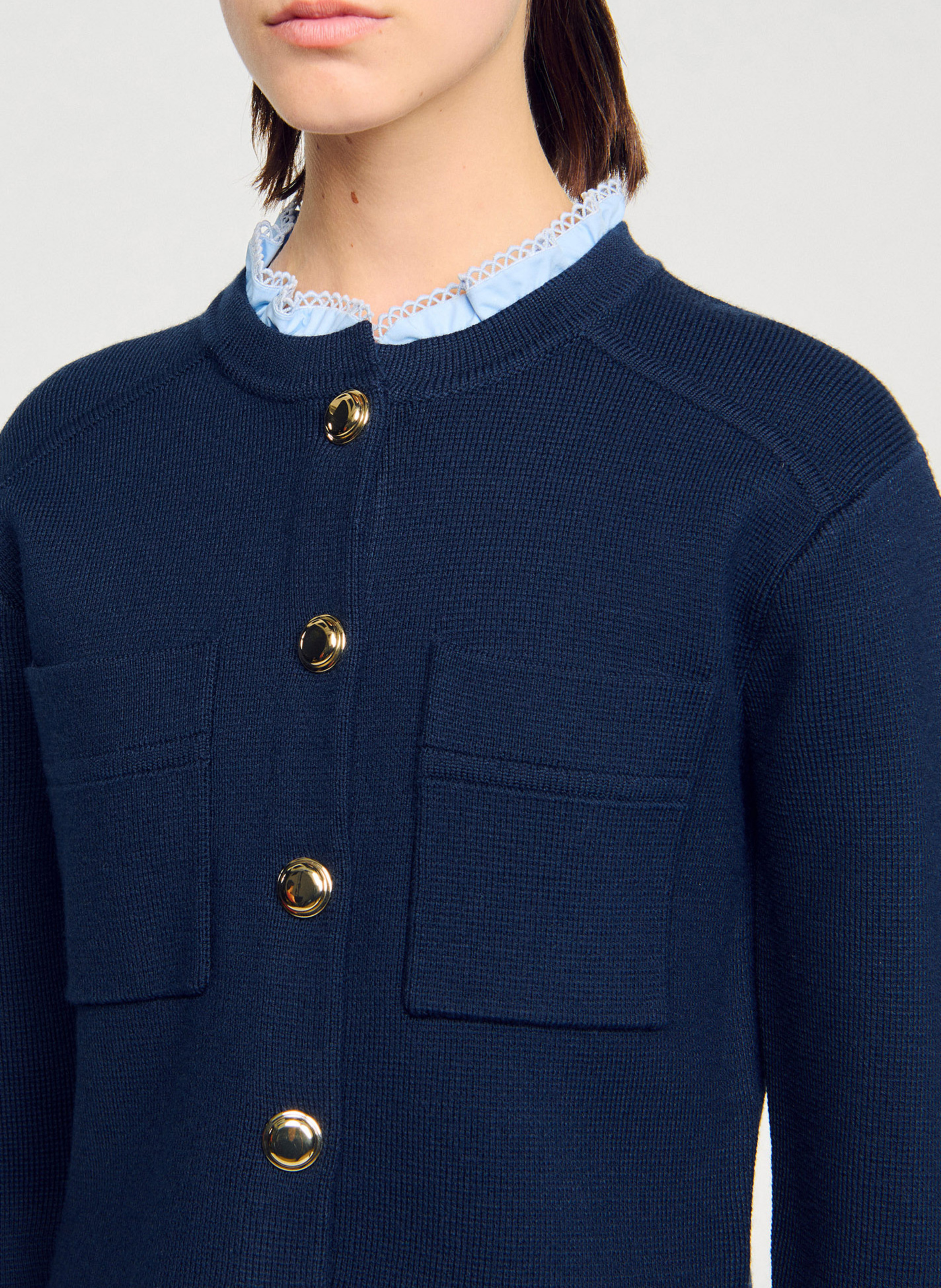 Cardigan droit col montant SANDRO Bleu