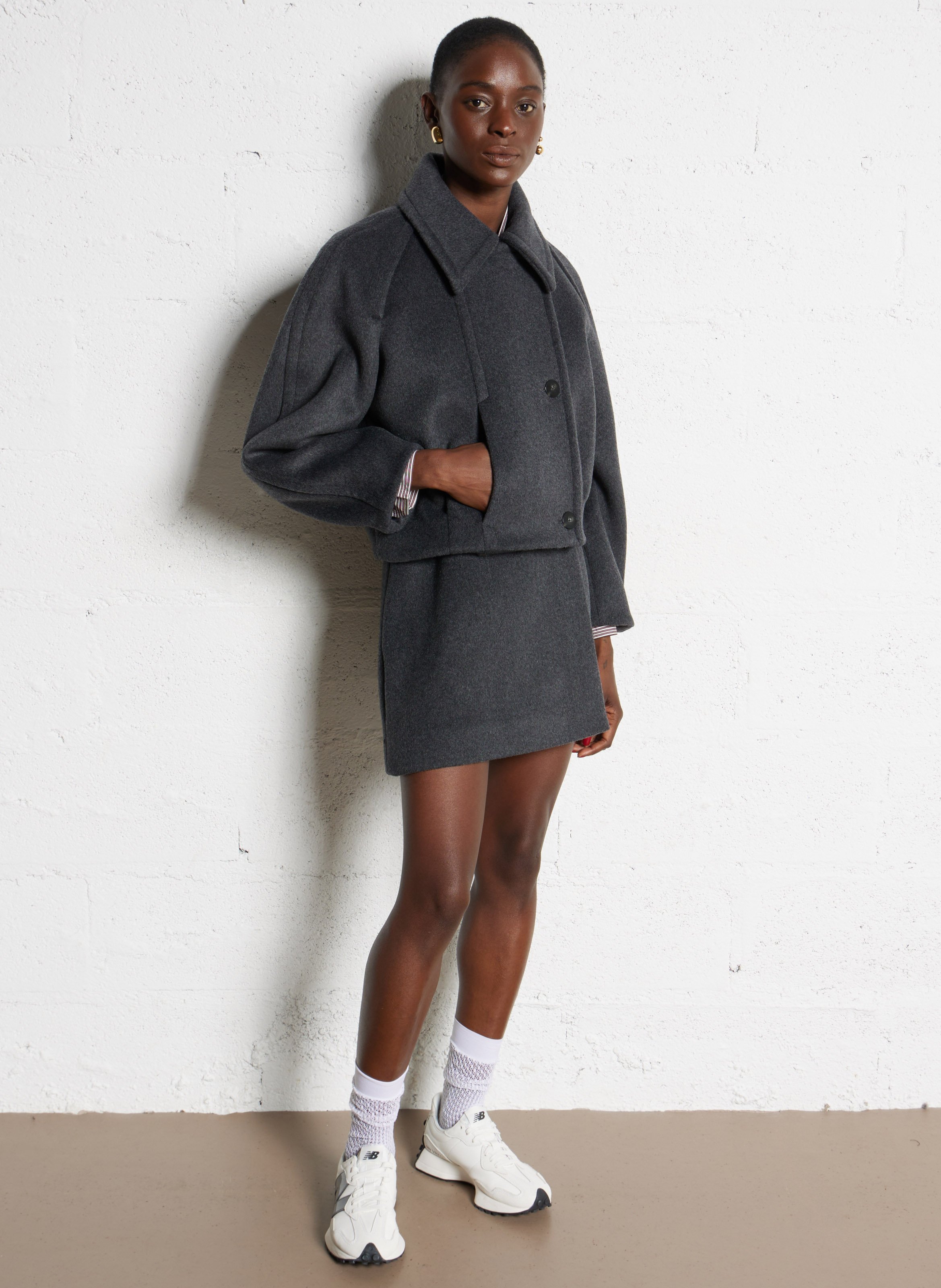 Veste droite en laine mélangée MARGAUX LONNBERG Argent