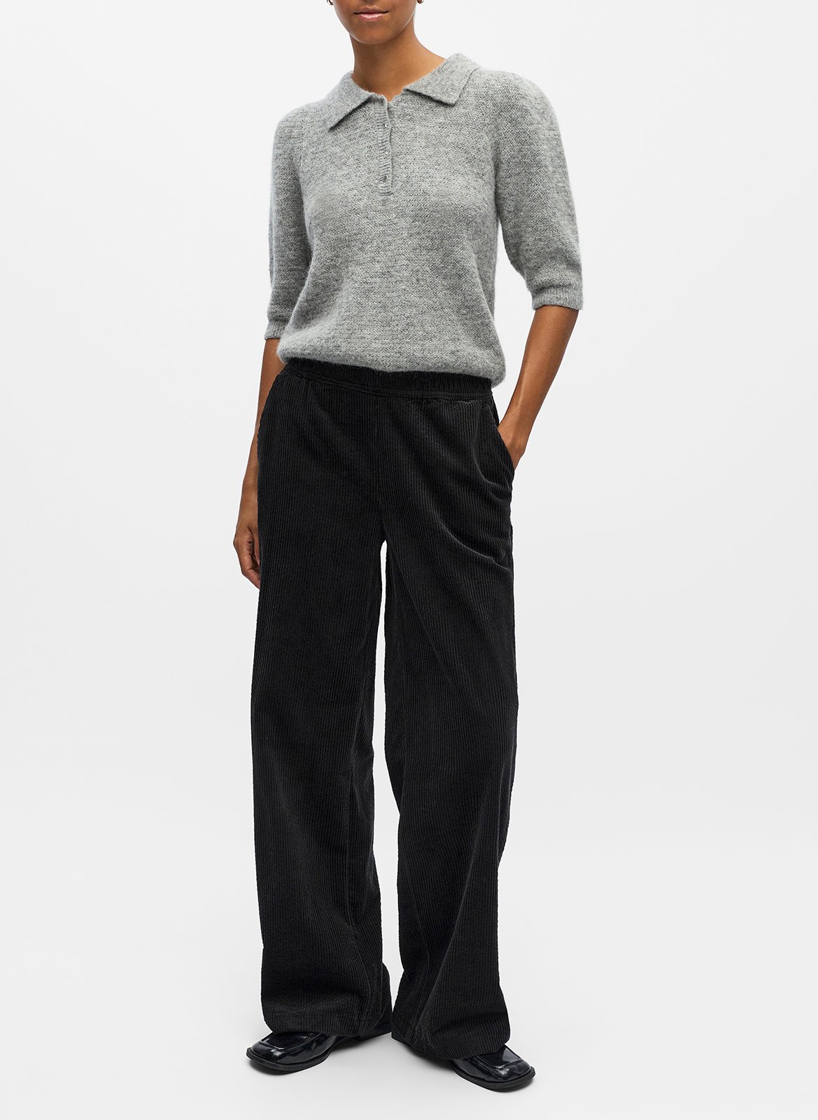 Capribroek van corduroy OBJECT Zwart