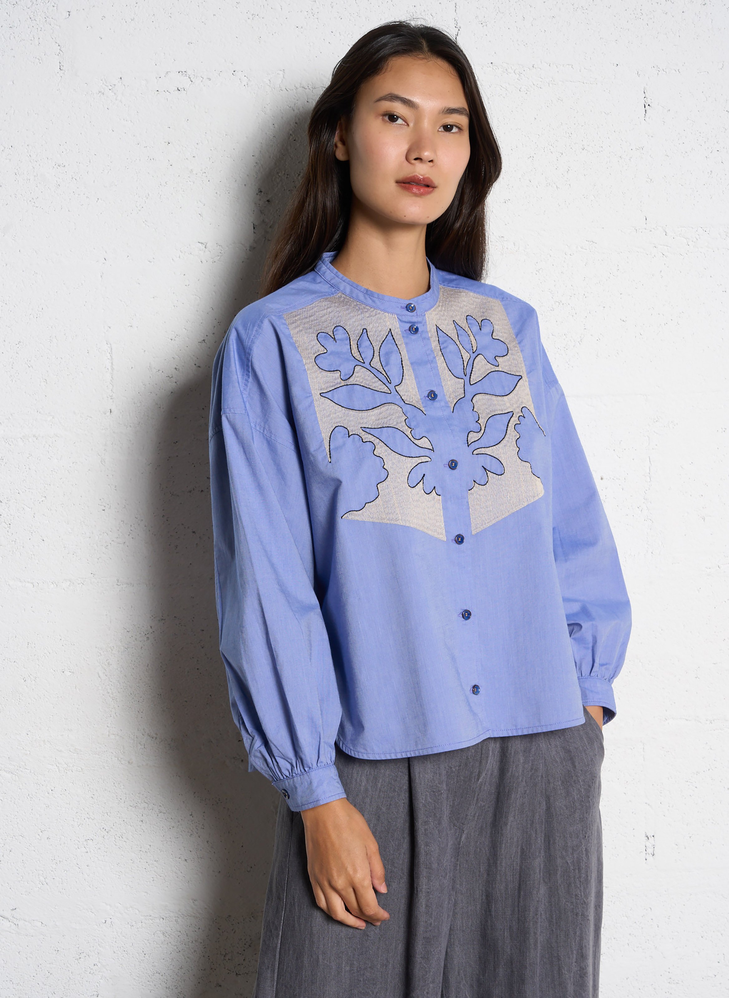 Cotton classic-collar over-sized shirt TINSELS Blue