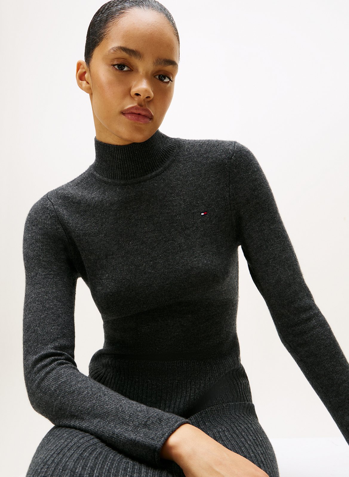 Robe évasée manches longues en laine TOMMY HILFIGER Gris