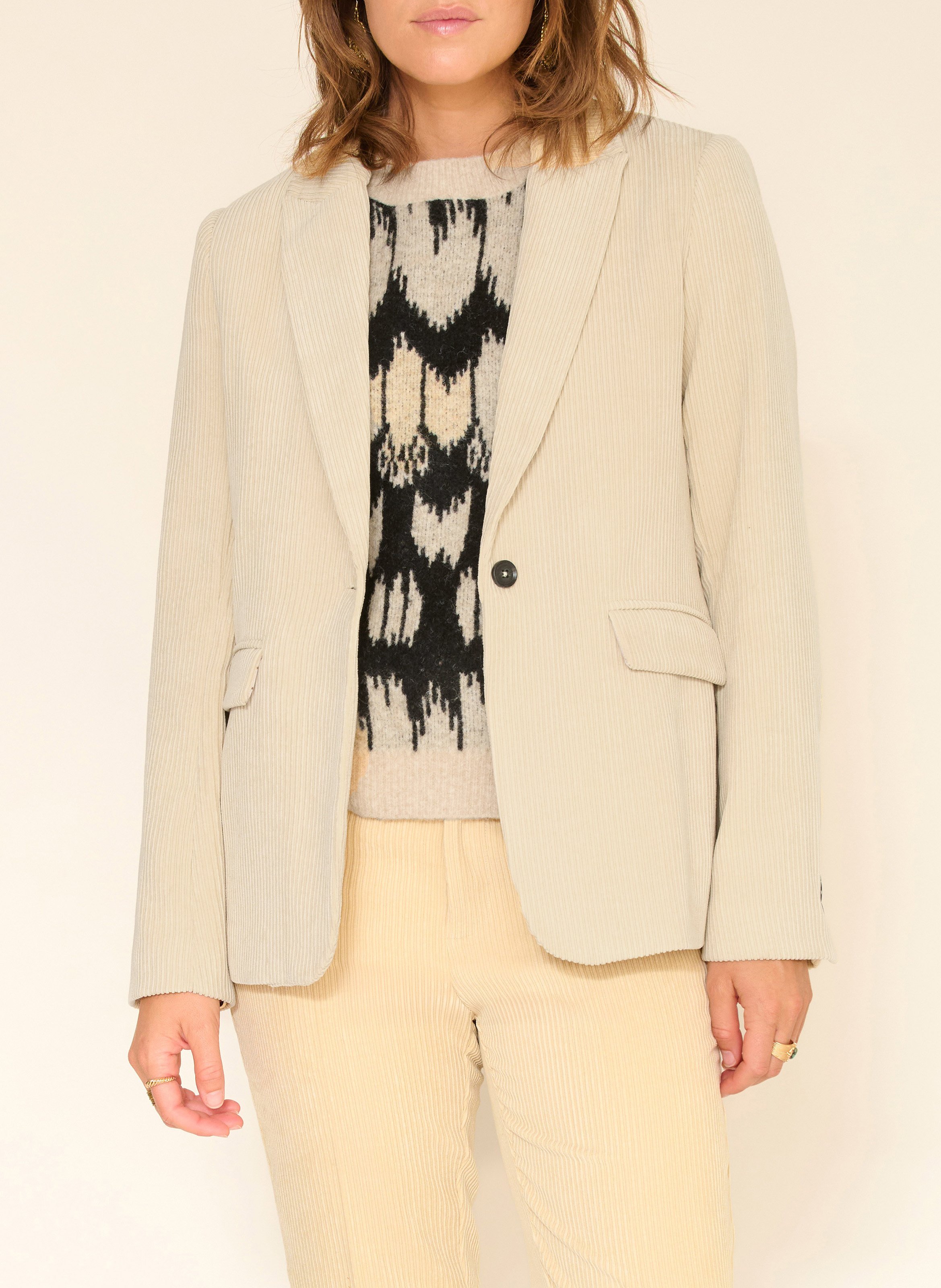 Veste de blazer ajustée côtelée MKT Beige