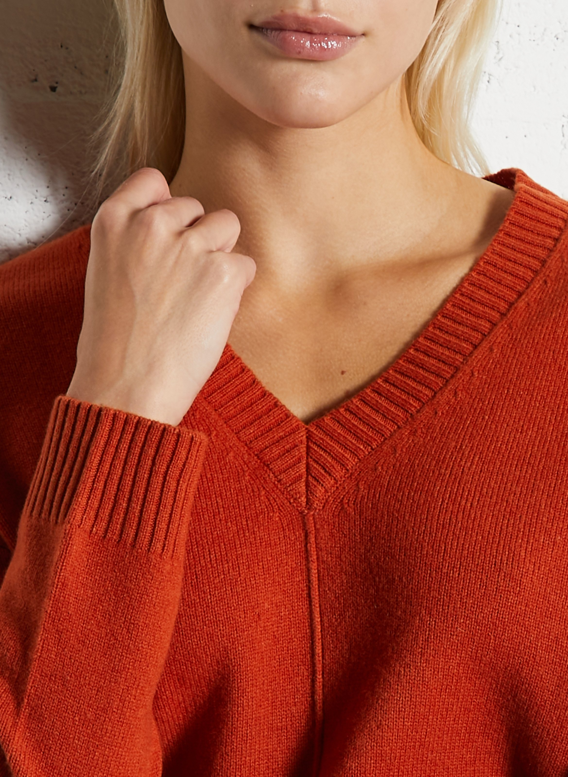 Pull oversize col V en laine SUD EXPRESS Orange