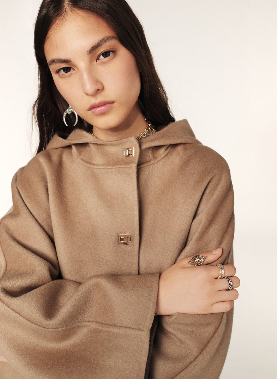 Manteau ample col montant en laine mélangée BA&SH Marron