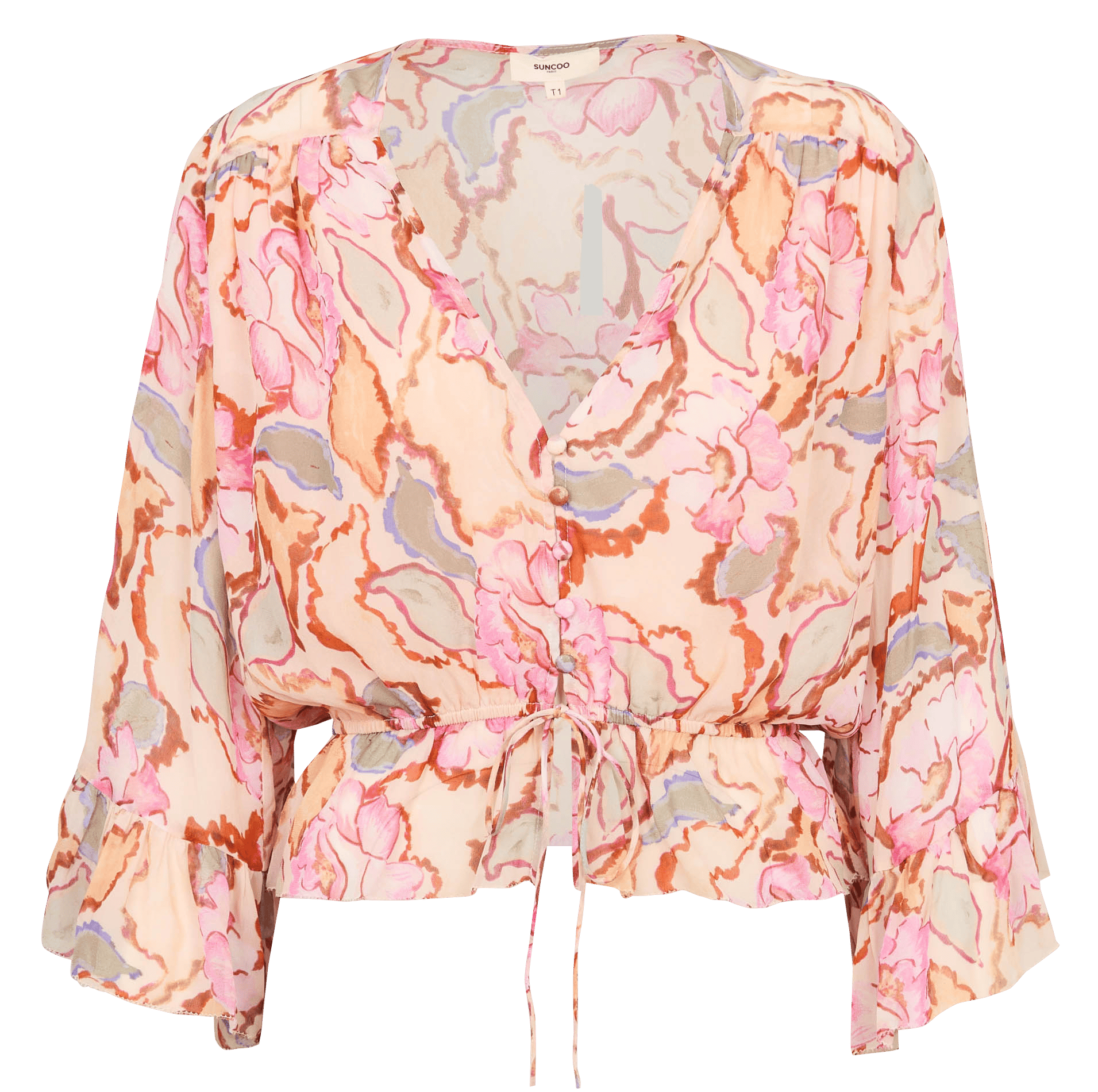 Blouse fluide imprimée à volants SUNCOO Rose