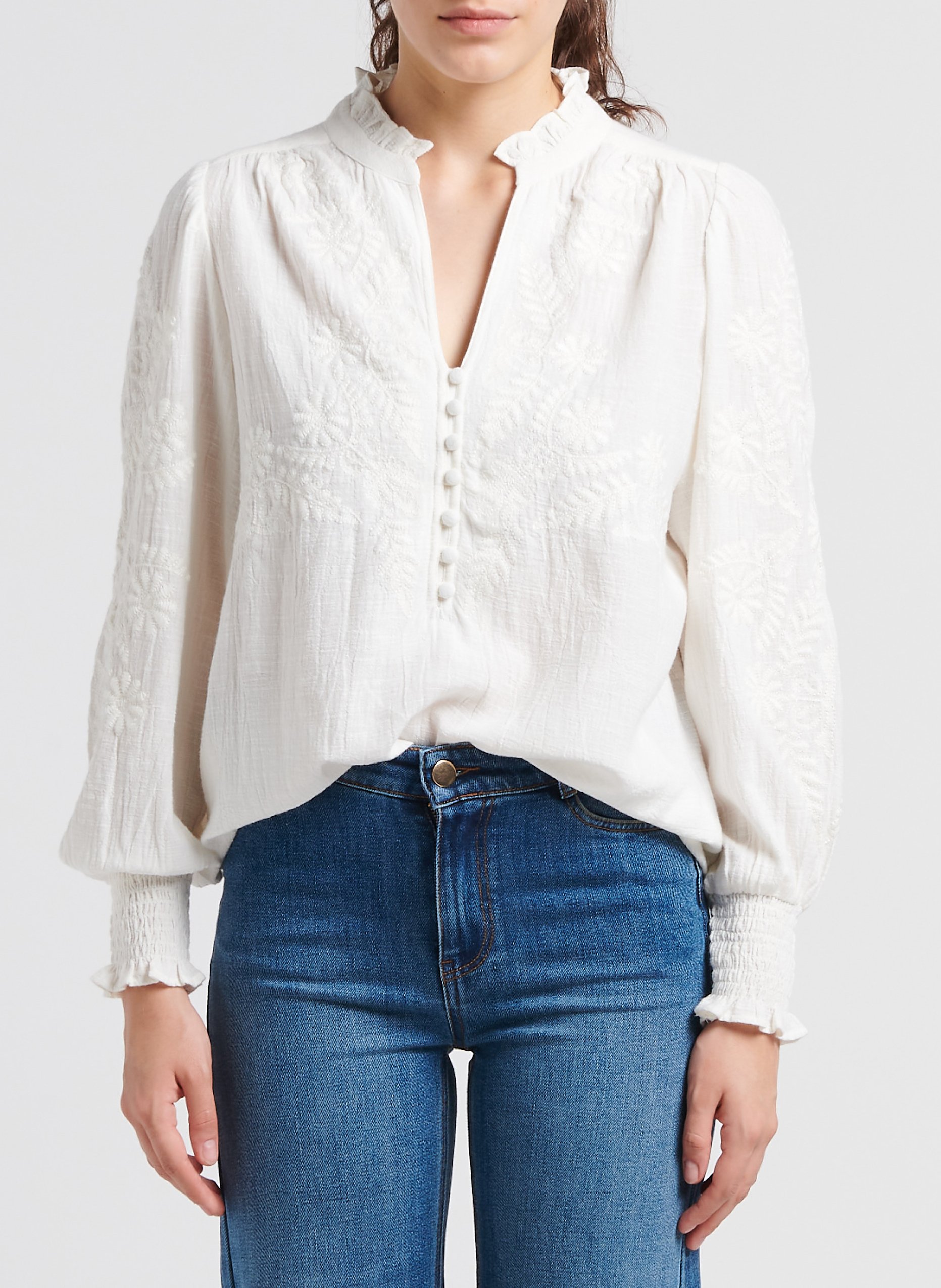 Embroidered cotton V-neck blouse MAISON 123 White