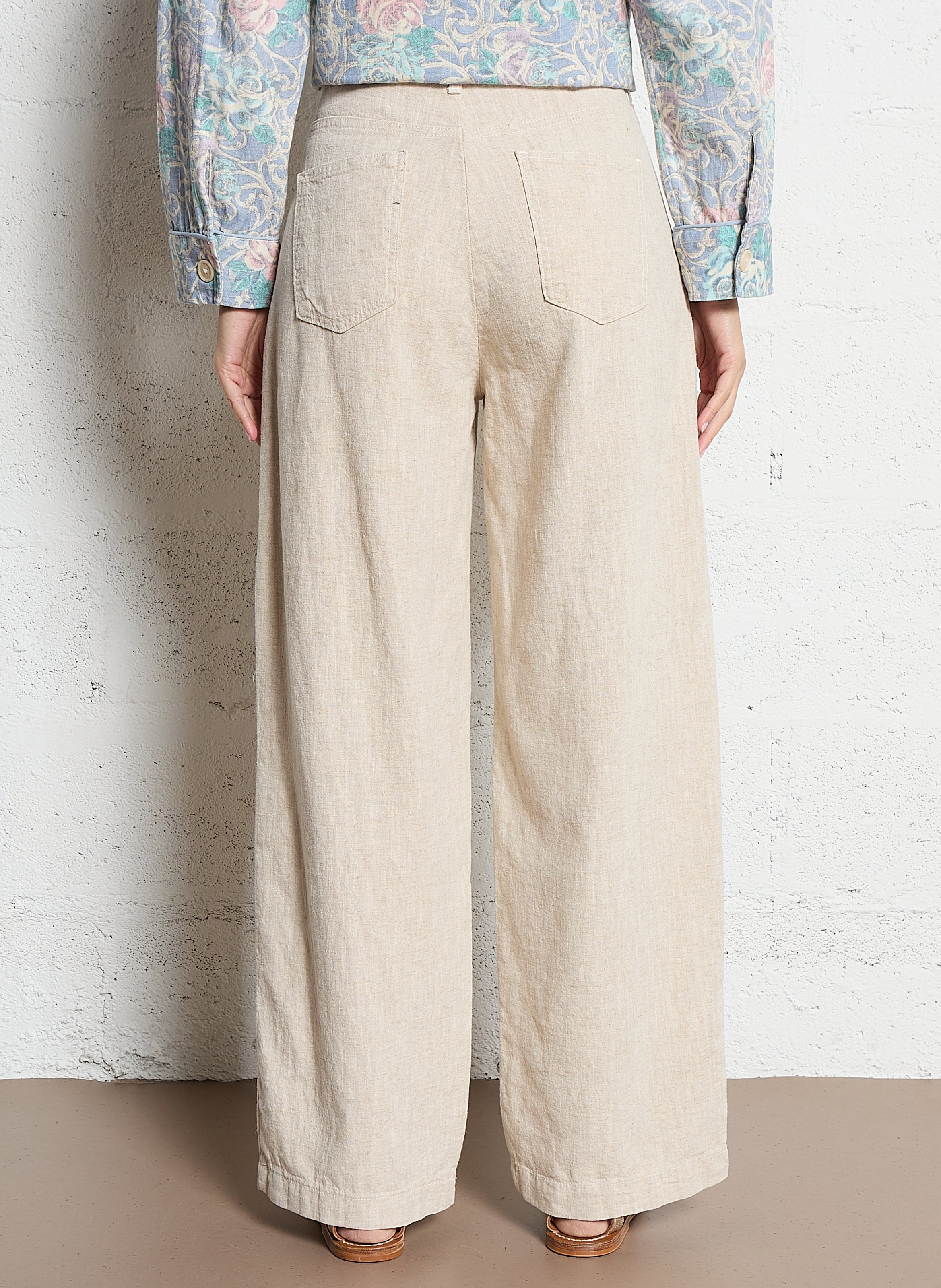 Weit geschnittene Bundfaltenhose aus Leinen-Mix MAISON HOTEL Beige