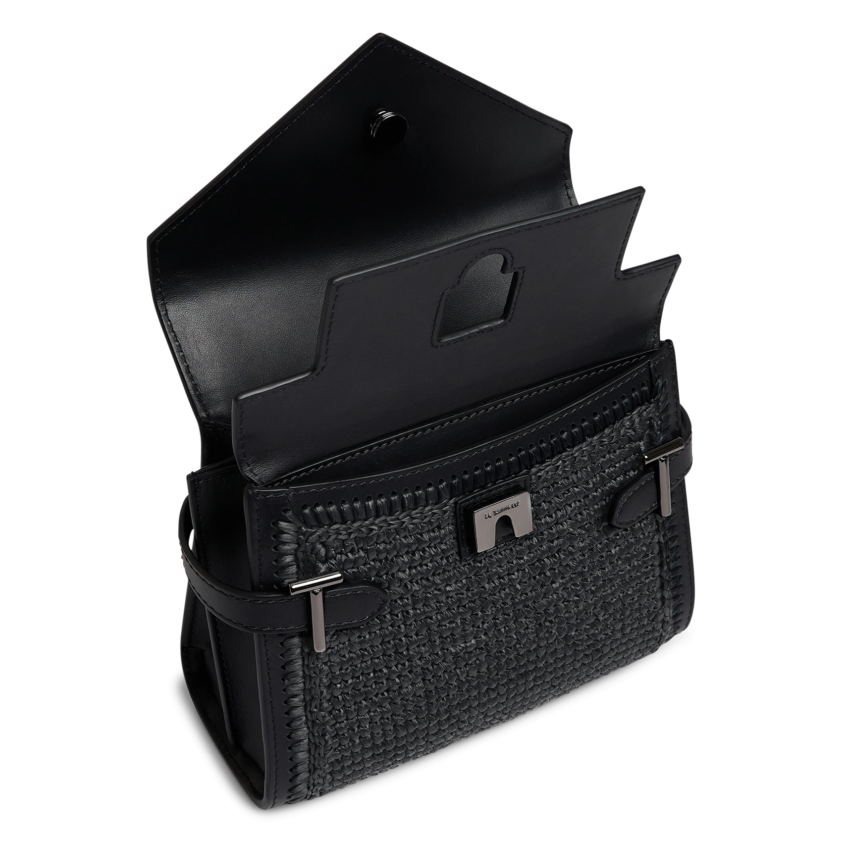 Kleine handtas met raffia-effect in leer LE TANNEUR Zwart