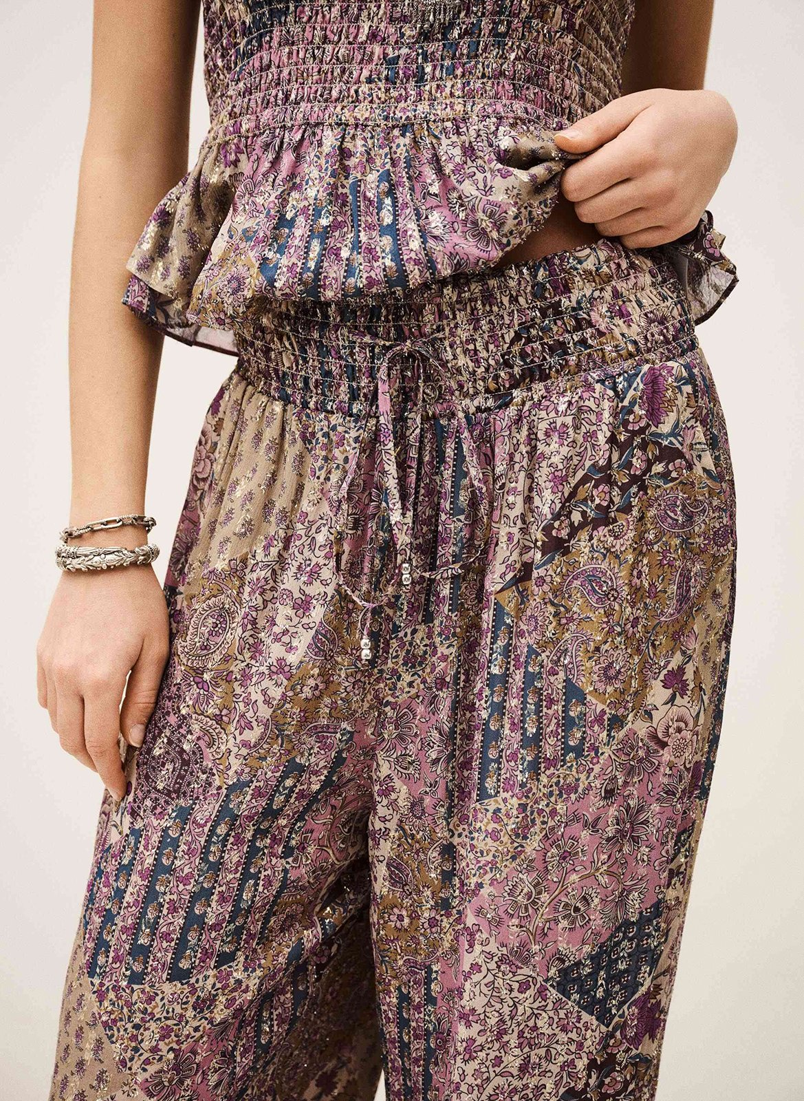 Pantalon large stretch imprimé  BA&SH Rose