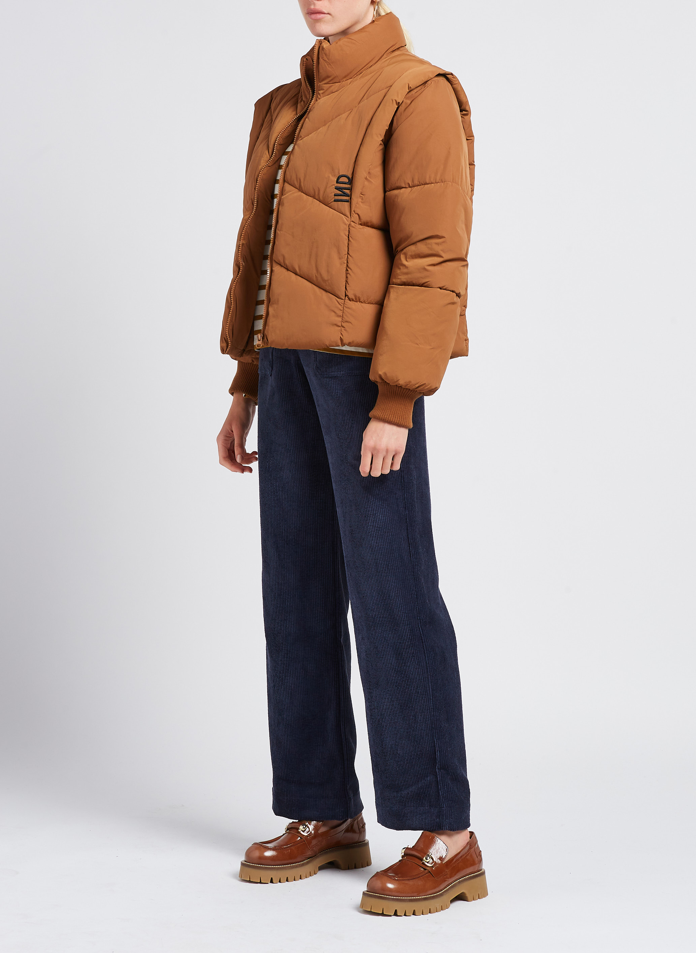 Pantalon large taille haute côtelé INDEE Bleu