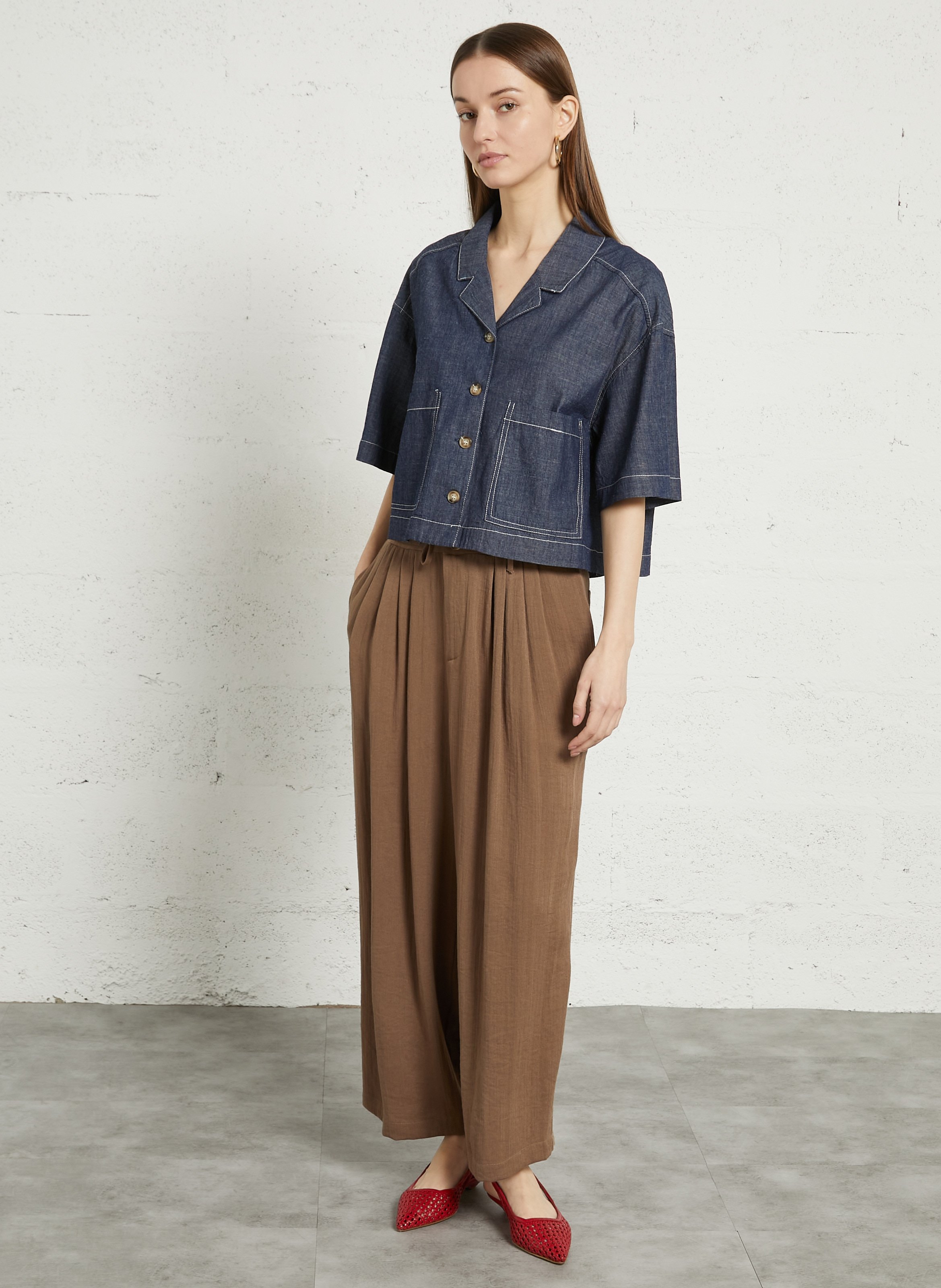 Chemise oversize col tailleur en coton THE KORNER Bleu