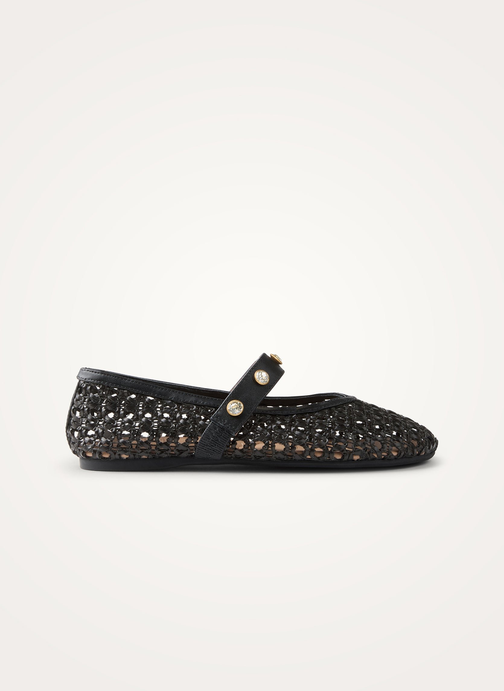 Woven ballet flats with strass ankle strap VANESSA WU Black