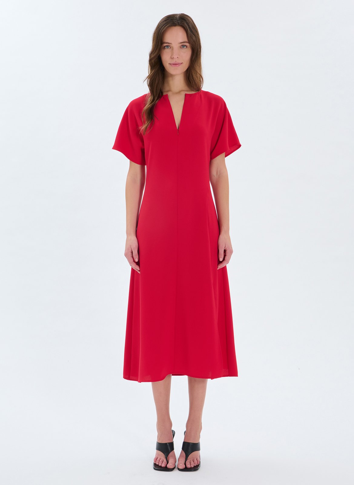Robe midi col V ZAPA Rouge