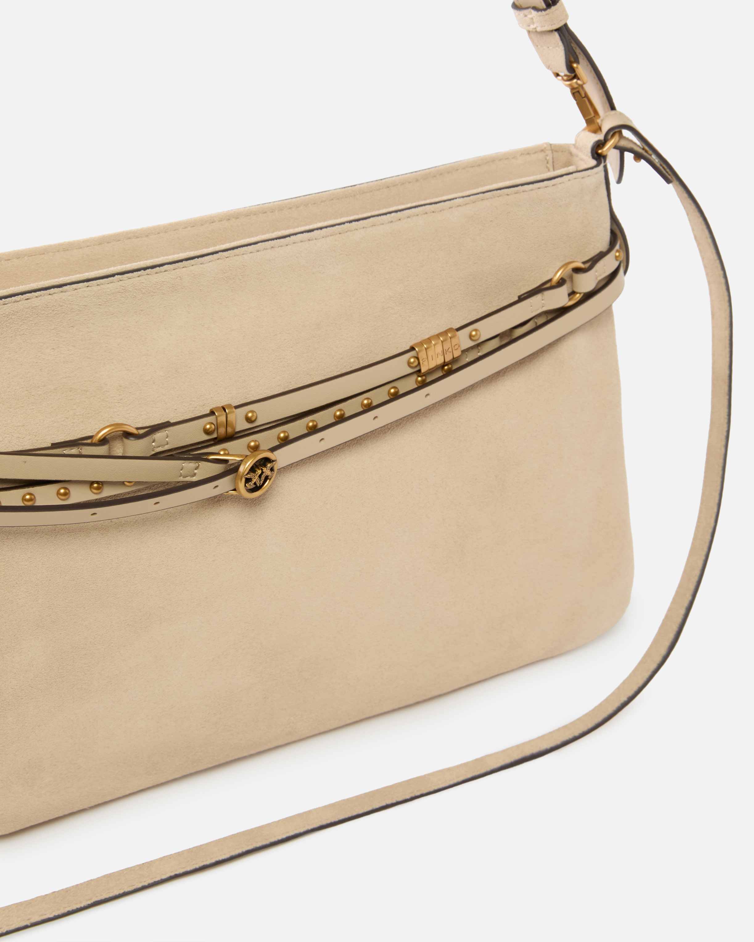 Grand sac porté épaule belt bag big en daim PINKO Beige