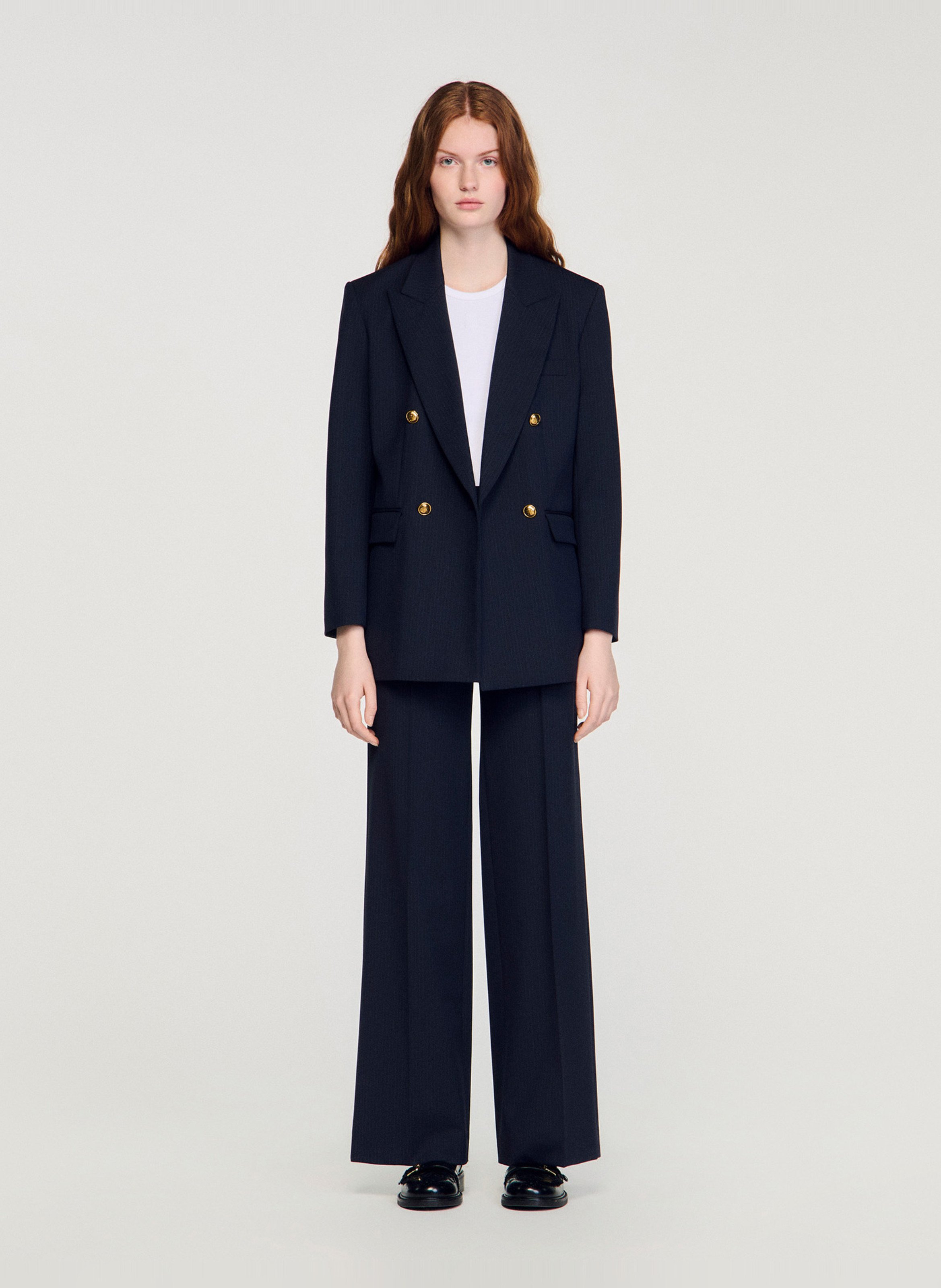 Veste de tailleur à rayures en laine mélangée SANDRO Bleu