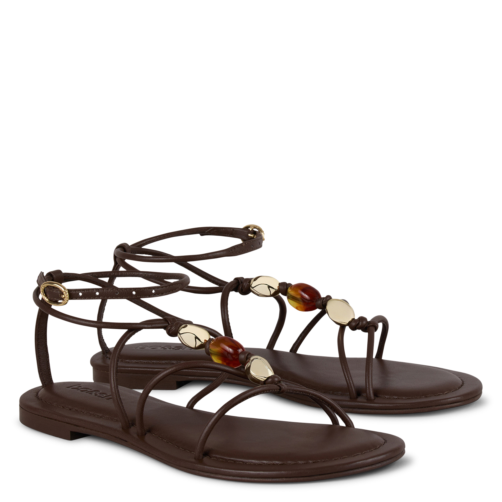 Sandales plates à perles en cuir BA&SH Marron