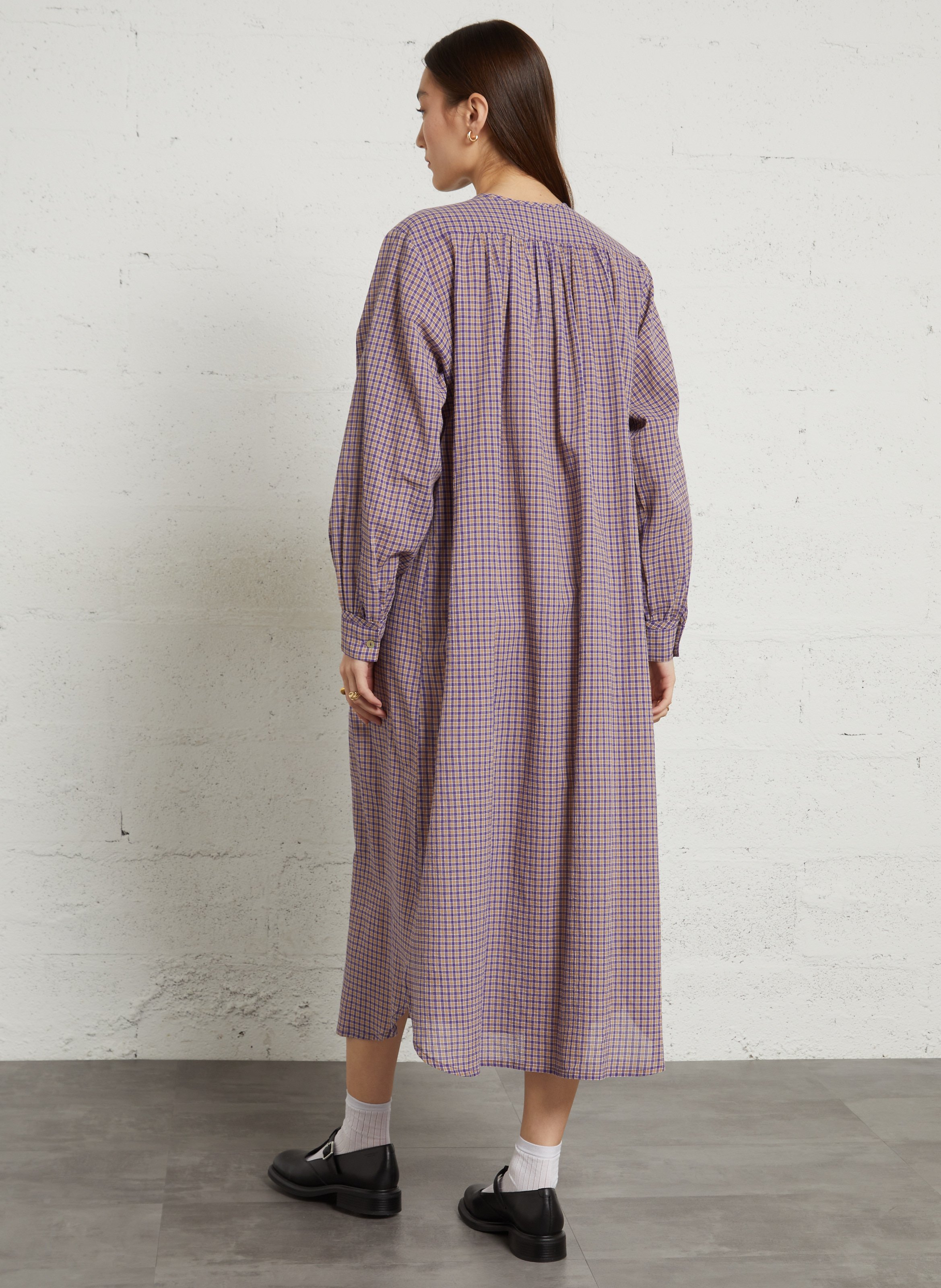 Langes Kleid mit Rundhalsausschnitt aus bedruckter Baumwollmischung HOD PARIS Violett