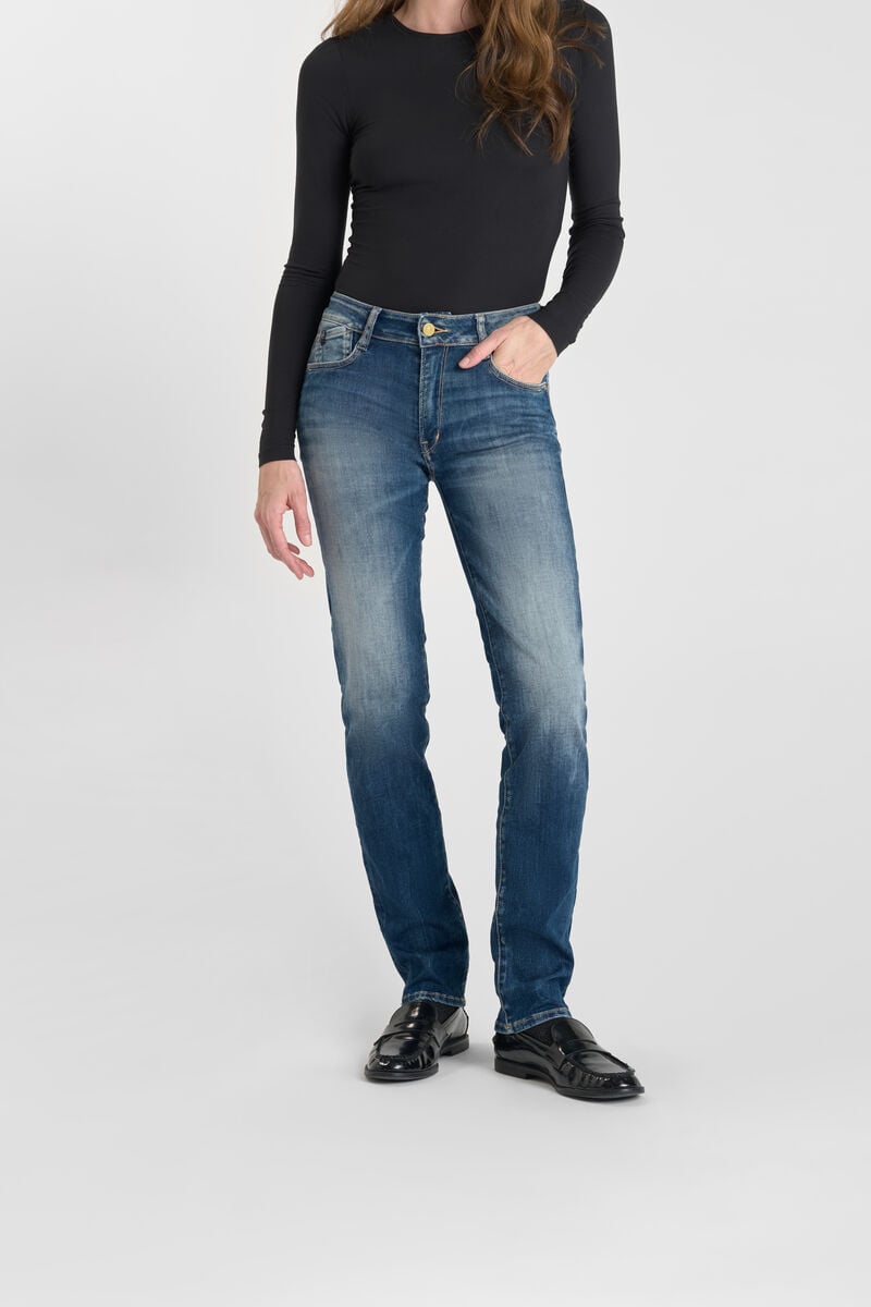 High-waisted straight push-up jeans, length 34 LE TEMPS DES CERISES Blue