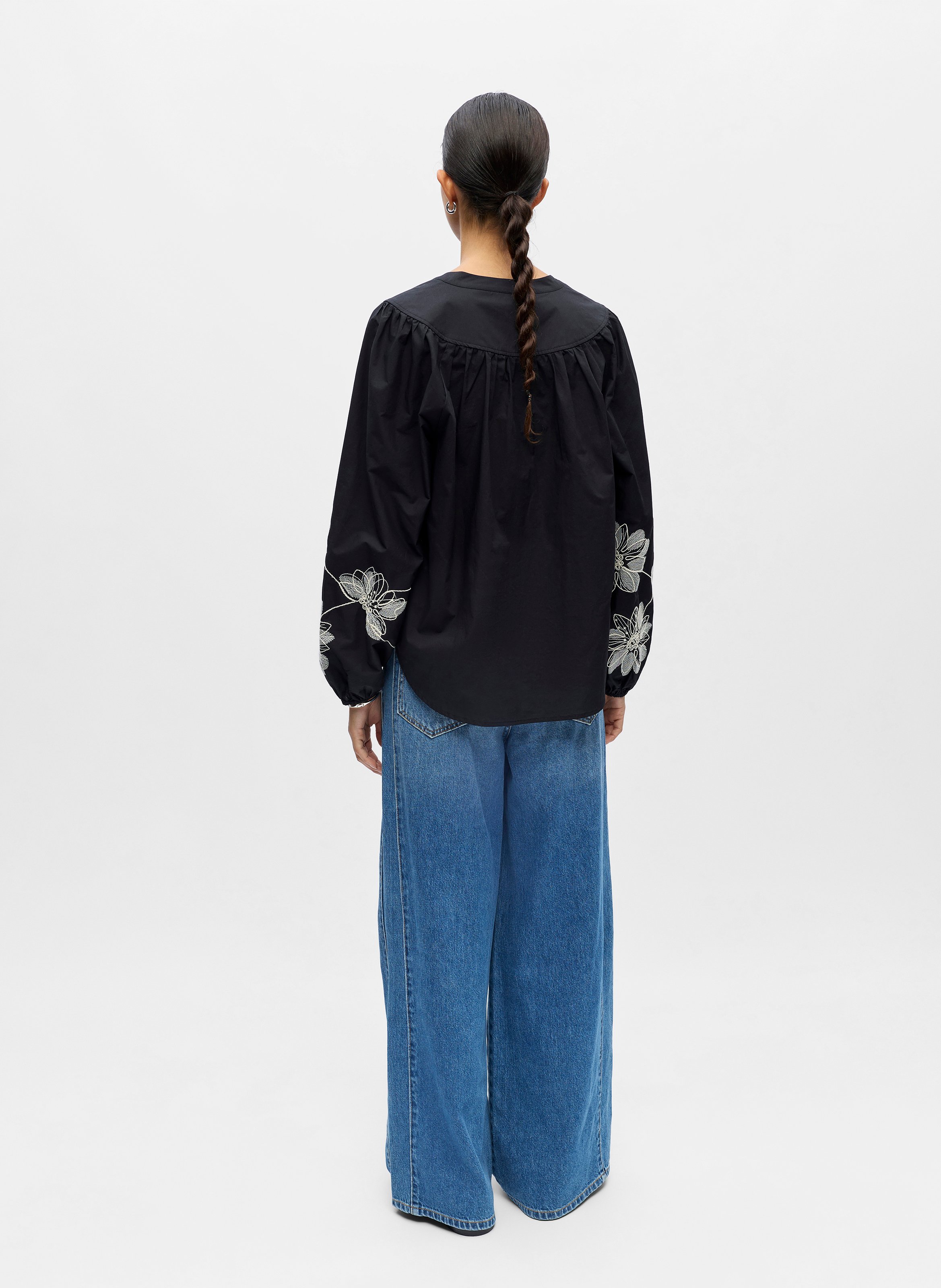 Blouse oversize col V en coton bio OBJECT Noir