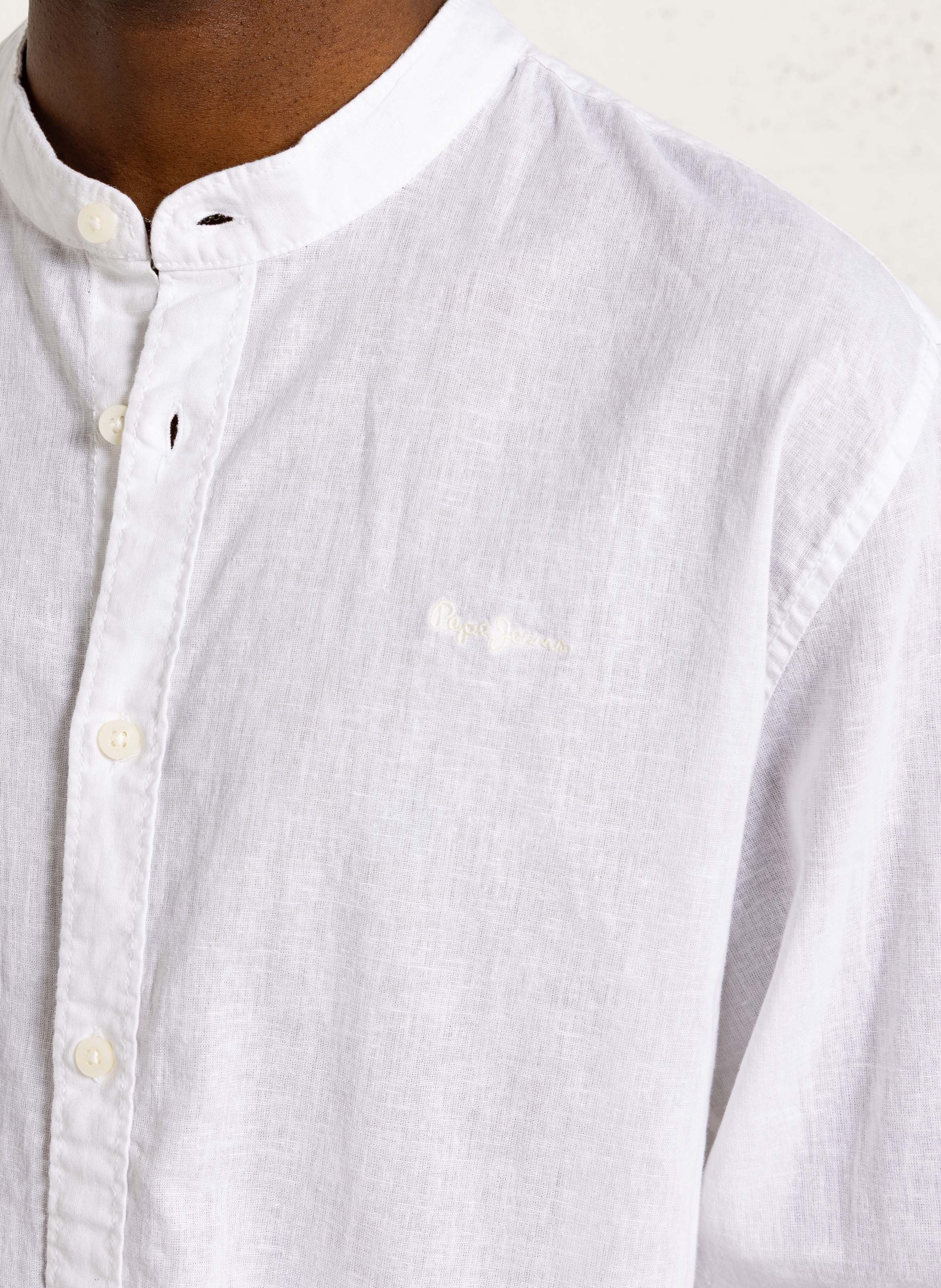Round neck straight linen blend shirt PEPE JEANS White