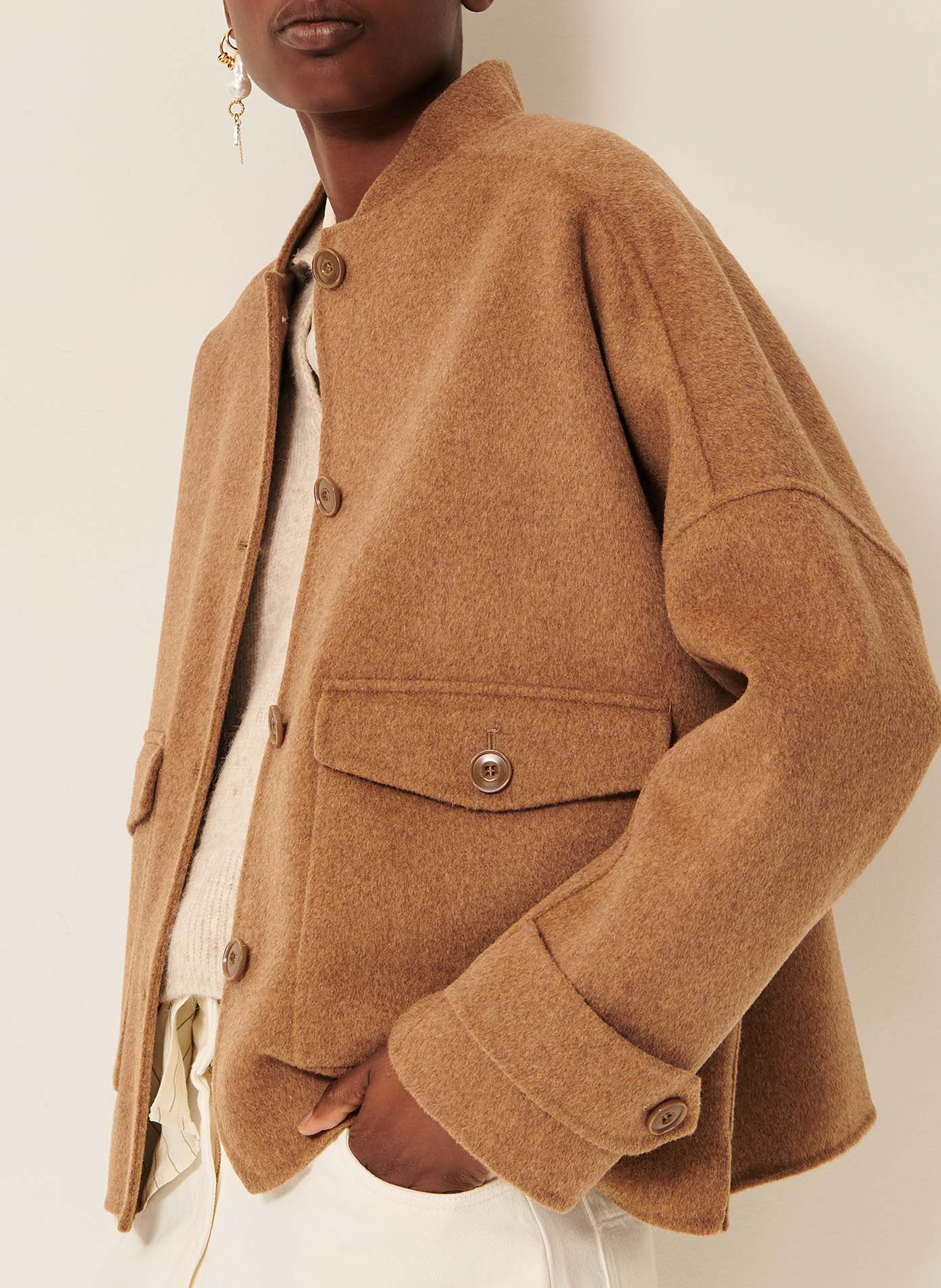 Gerade geschnittene Jacke aus Wollmix SESSUN Beige