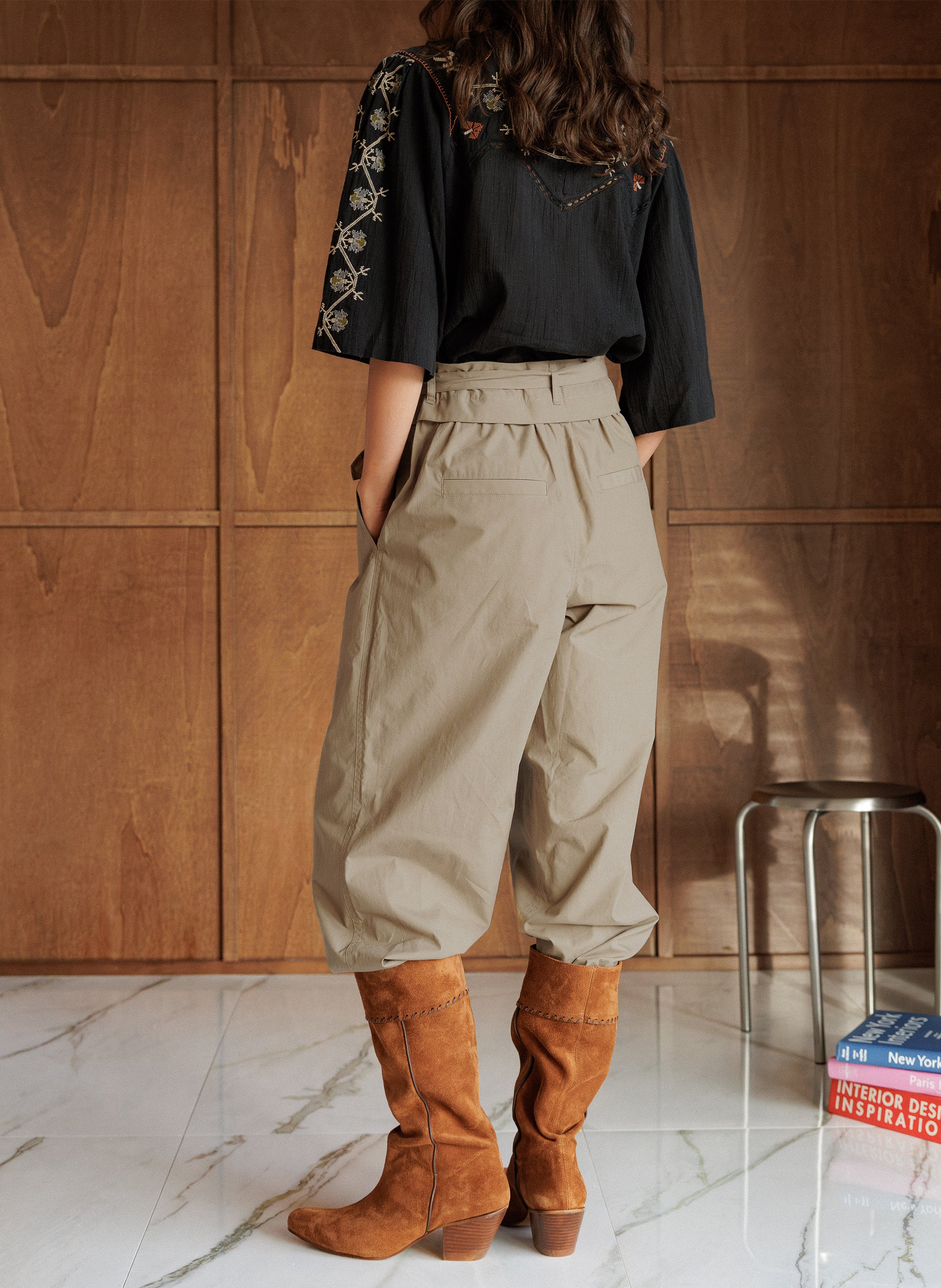 Wide-leg high-rise cotton pants INDI & COLD Grey