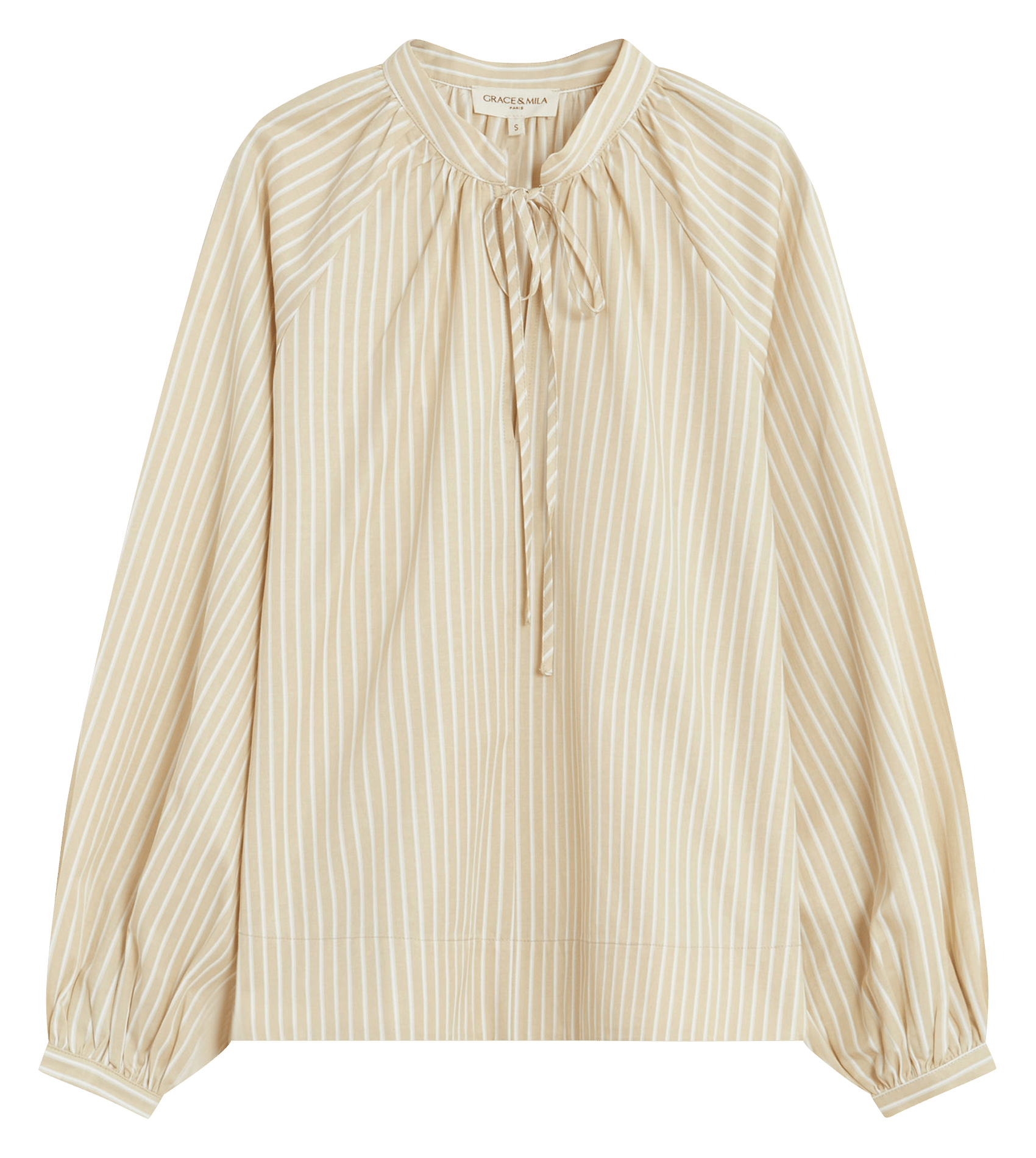 Oversized round neck striped blouse GRACE ET MILA Beige
