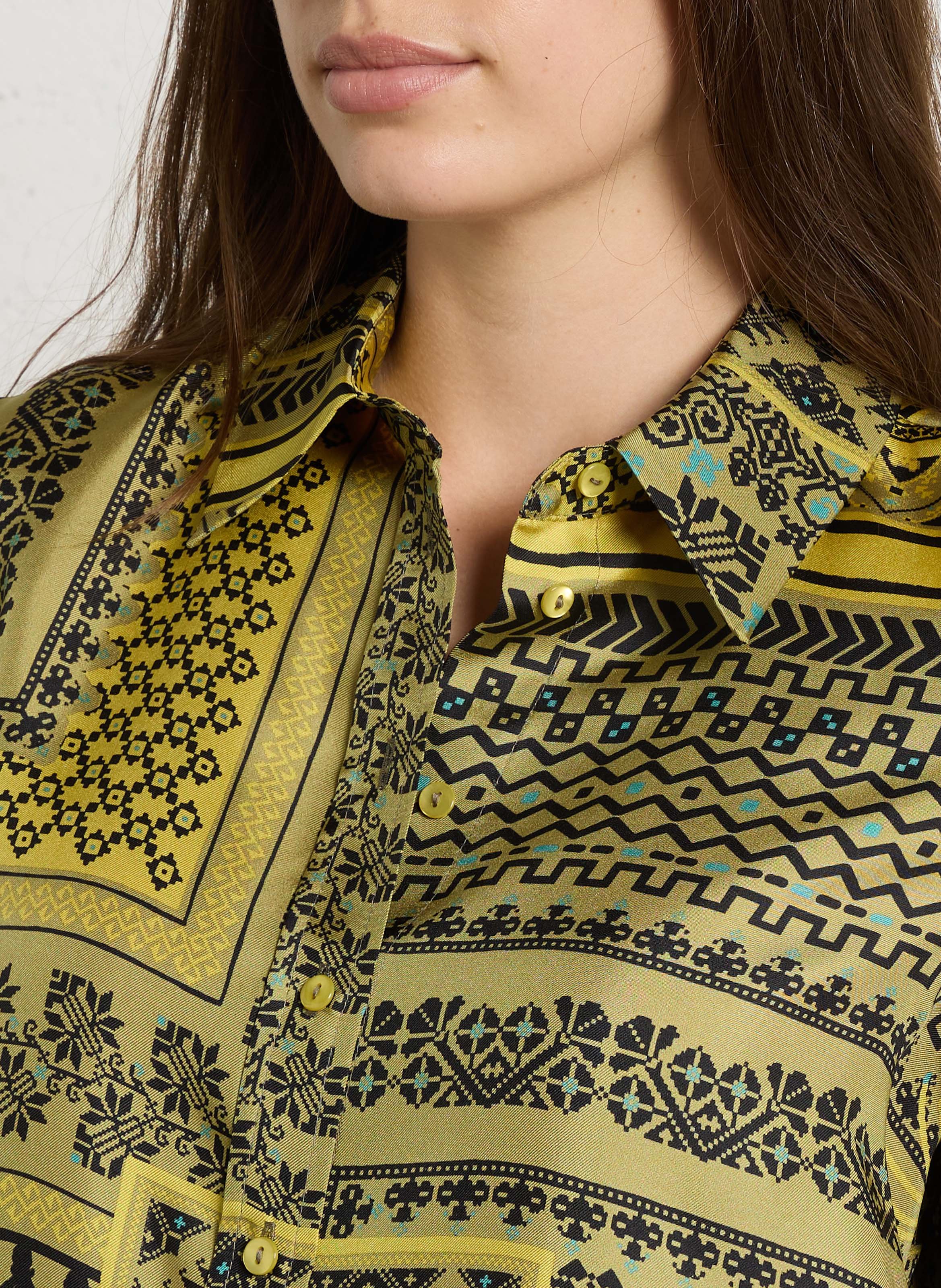 Oversized classic collar silk printed shirt MOMONI Yellow