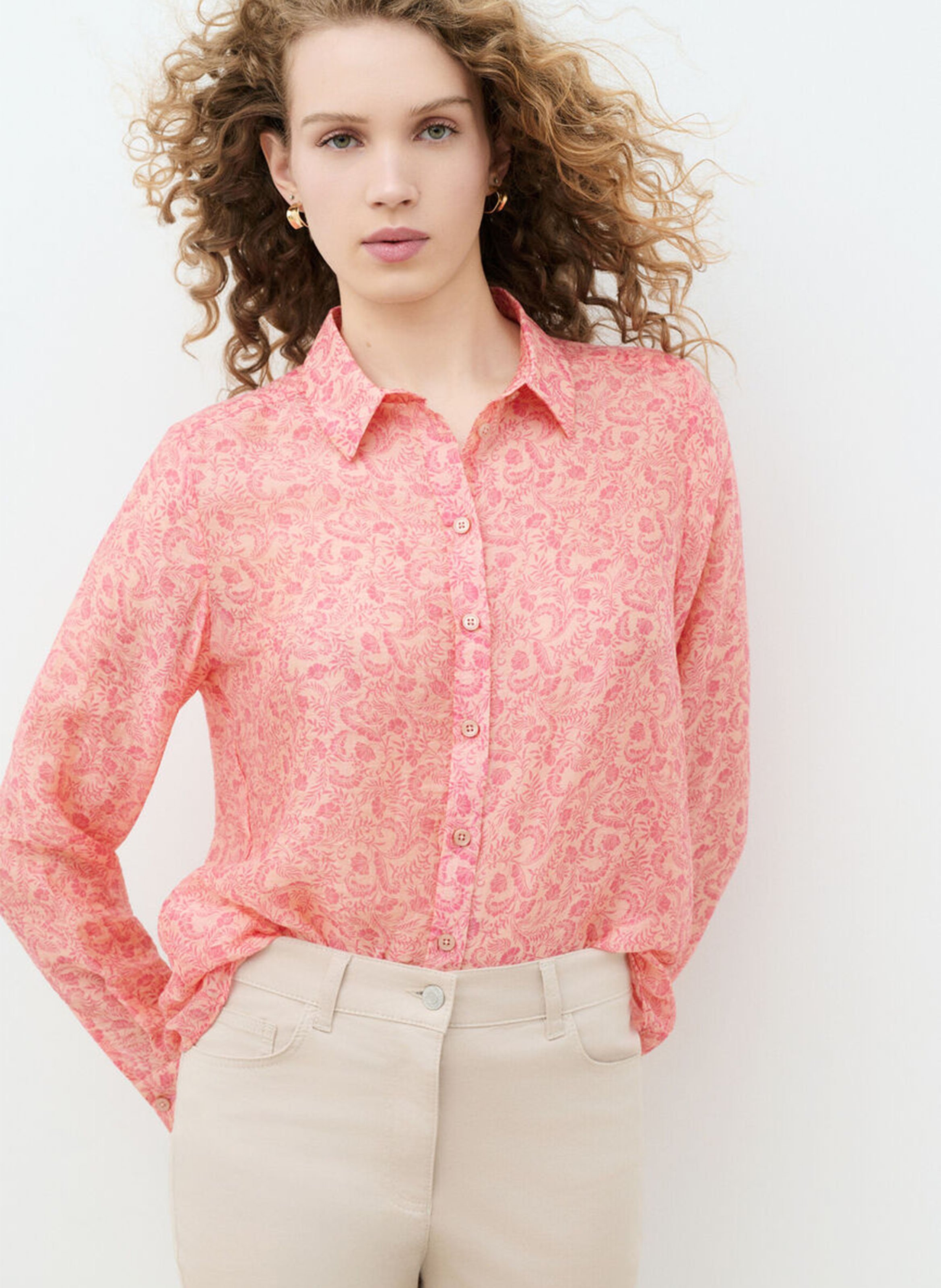 Chemise droite col classique imprimée CAROLL Rose