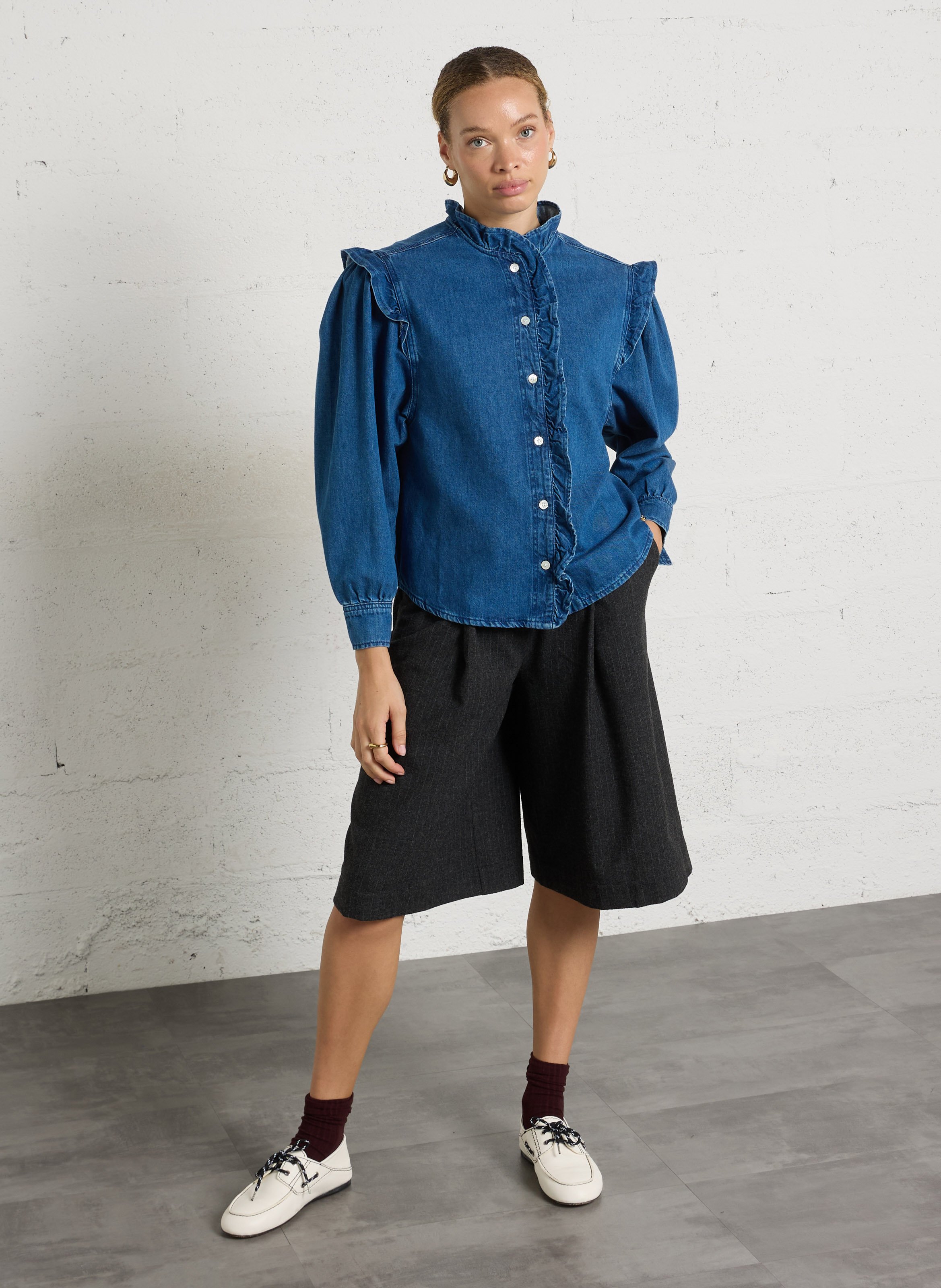 Straight cotton shirt with high collar DES PETITS HAUTS Blue